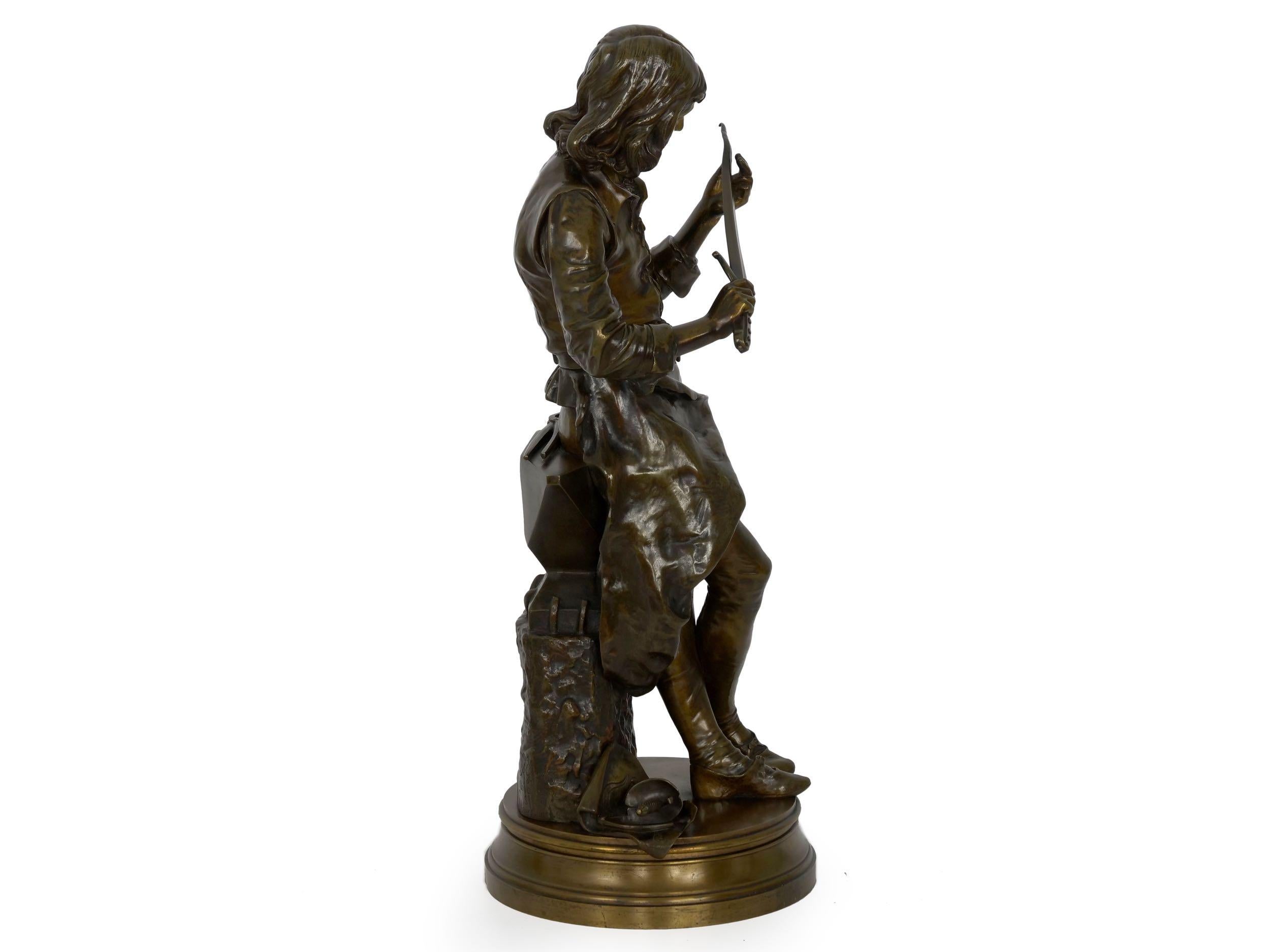 19th Century “A Young Bladesmith” French Antique Bronze Sculpture by Adrien-Étienne Gaudez