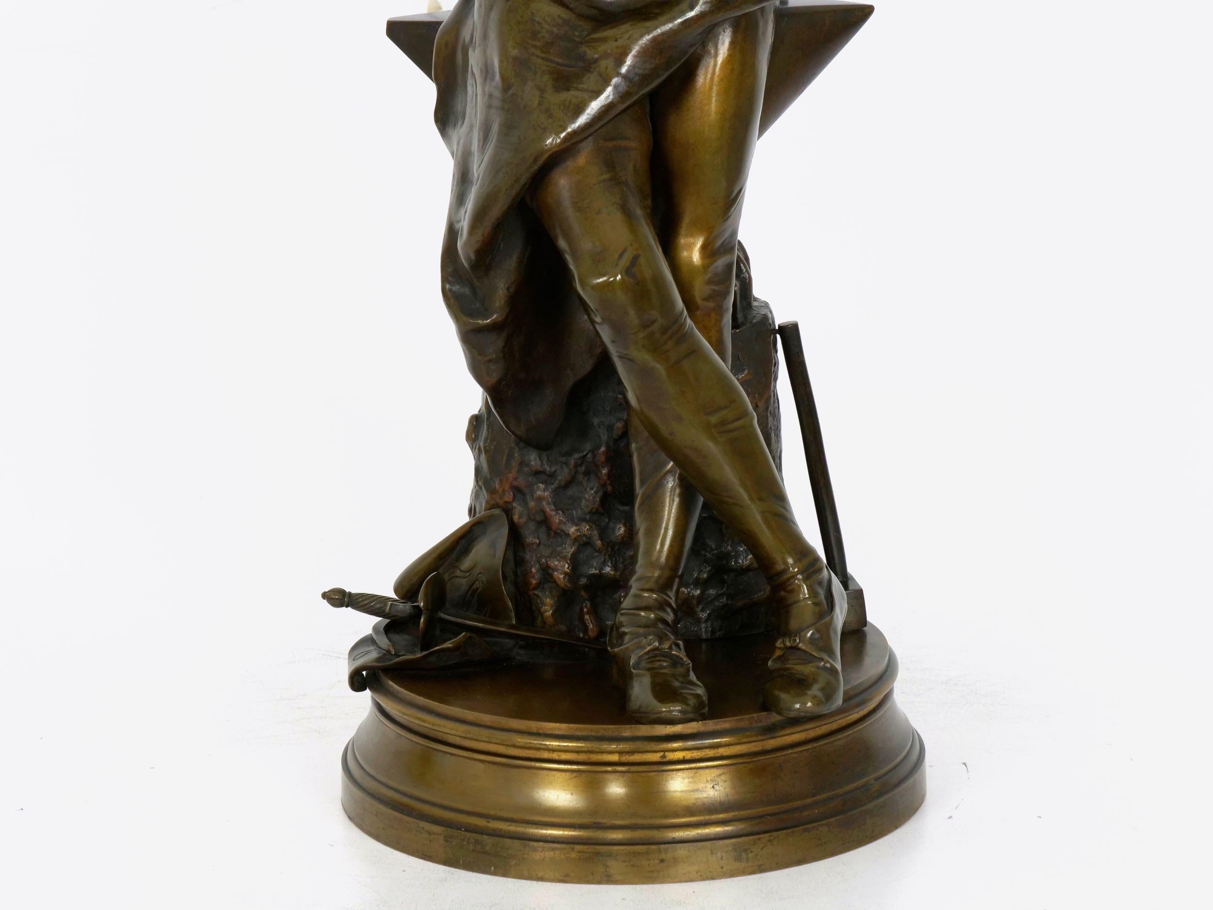 “A Young Bladesmith” French Antique Bronze Sculpture by Adrien-Étienne Gaudez 2
