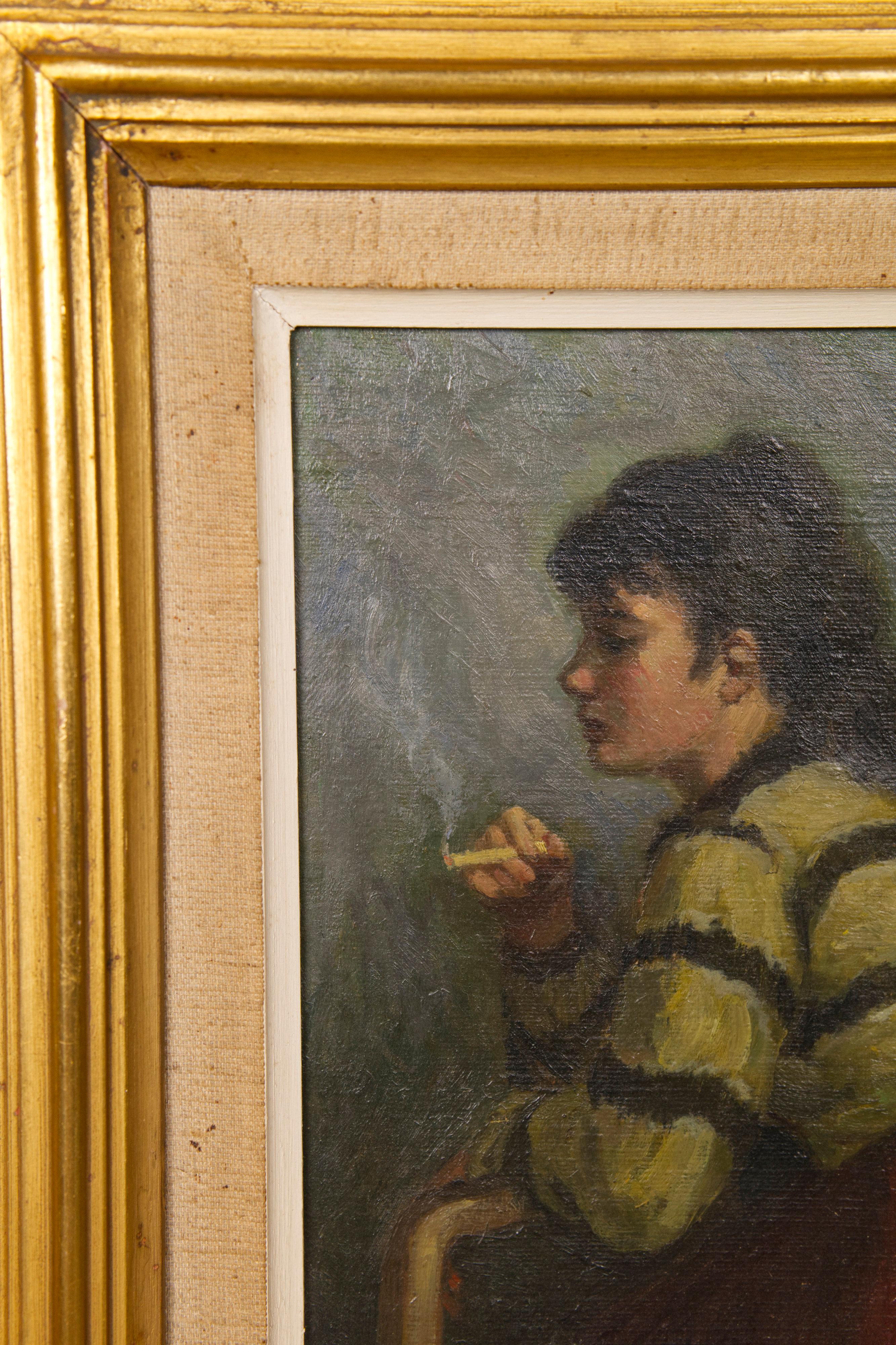 Ein junges Mädchen raucht eine Zigarette von Helge Helme, Öl auf Leinwand, Dänemark im Angebot 5