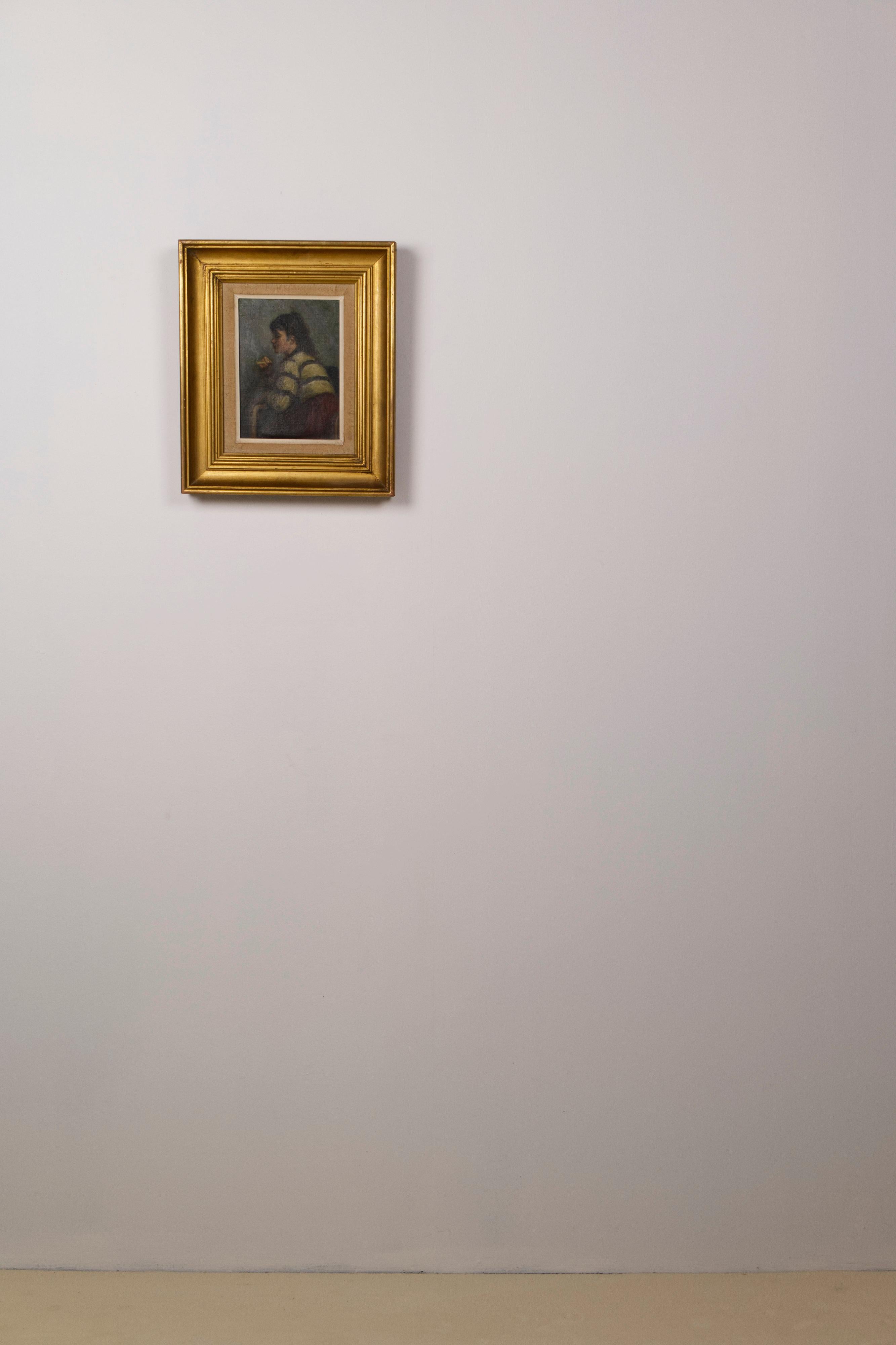 Ein junges Mädchen raucht eine Zigarette von Helge Helme, Öl auf Leinwand, Dänemark im Angebot 7