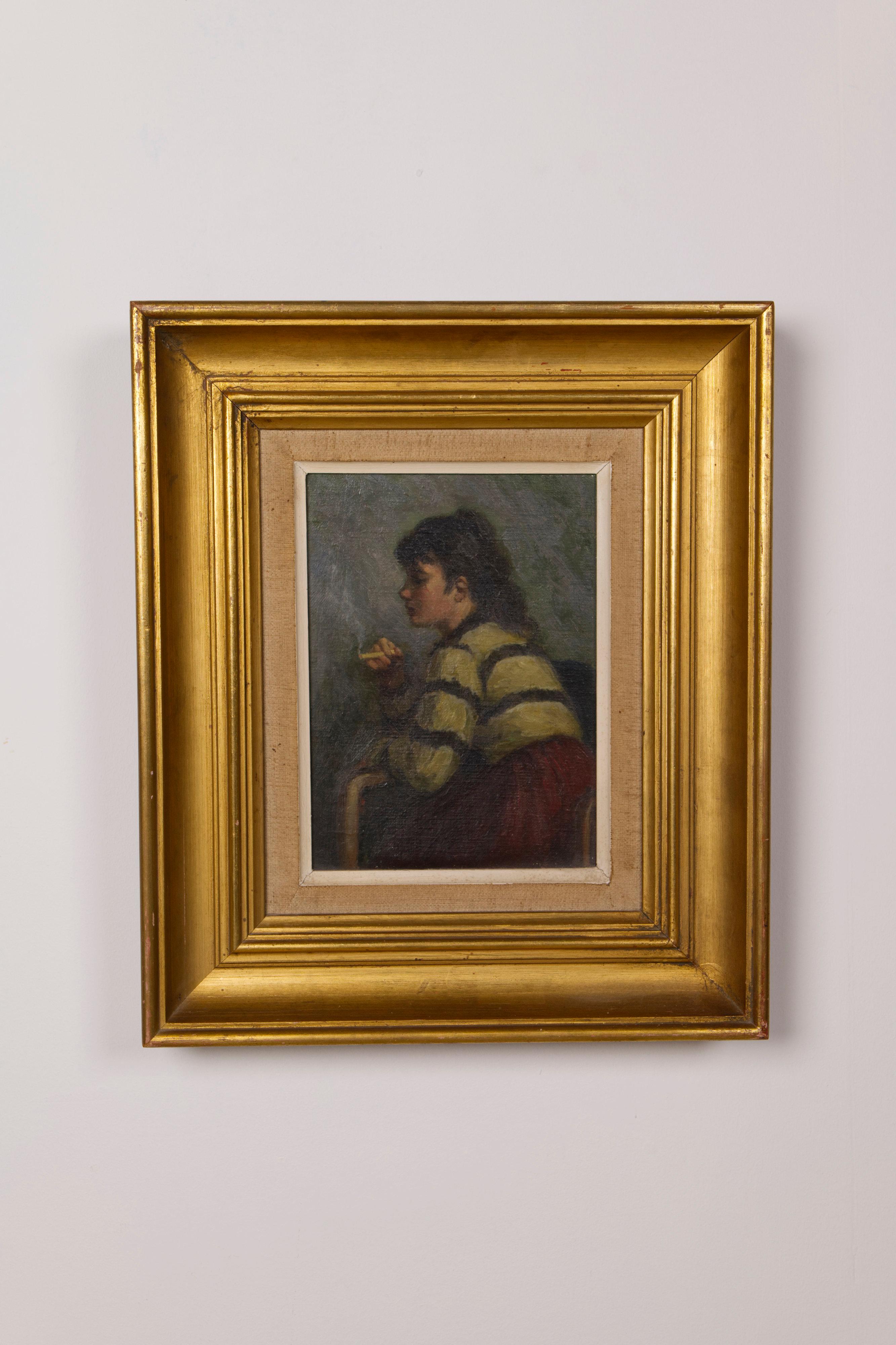 Helge Helme - Ein junges Mädchen raucht eine Zigarette, Öl auf Leinwand, Dänemark, Mitte des 20. Jahrhunderts.

Das intime Porträt einer jungen Frau, die in einem ruhigen, nachdenklichen Moment festgehalten wurde, wurde mit der für Helme