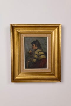 Ein junges Mädchen raucht eine Zigarette von Helge Helme, Öl auf Leinwand, Dänemark