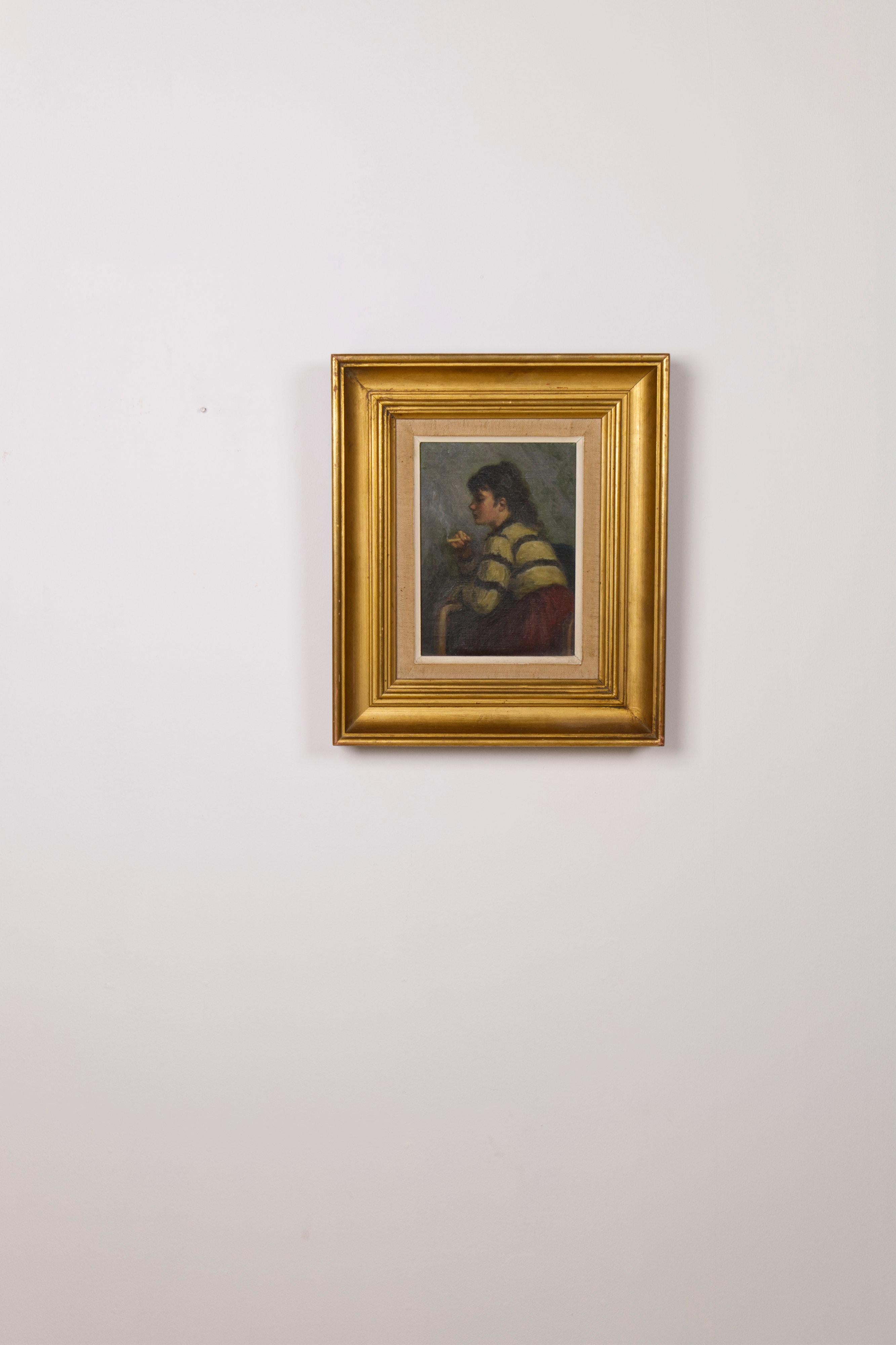 Ein junges Mädchen raucht eine Zigarette von Helge Helme, Öl auf Leinwand, Dänemark (Skandinavische Moderne) im Angebot