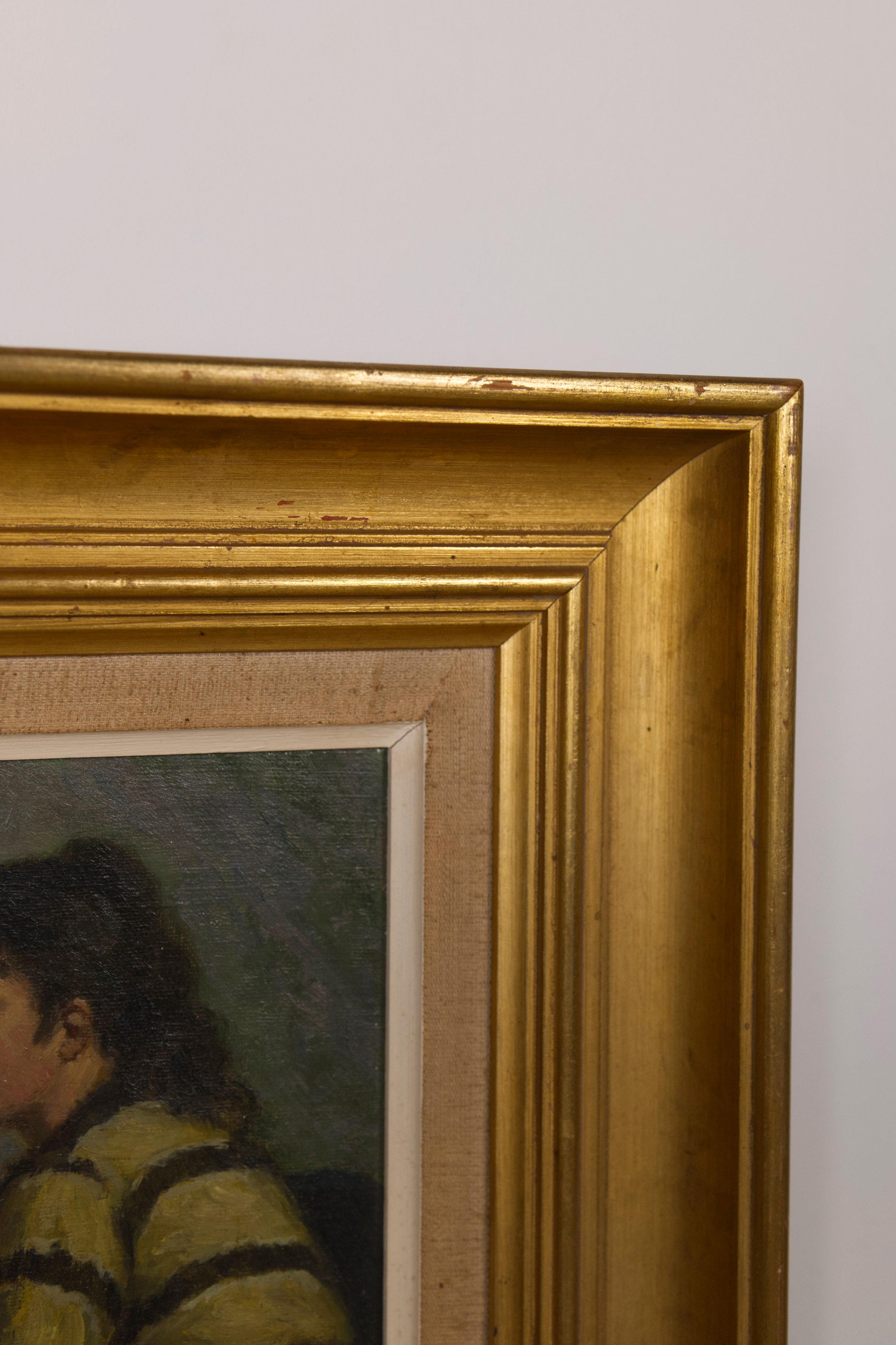 Ein junges Mädchen raucht eine Zigarette von Helge Helme, Öl auf Leinwand, Dänemark im Angebot 1