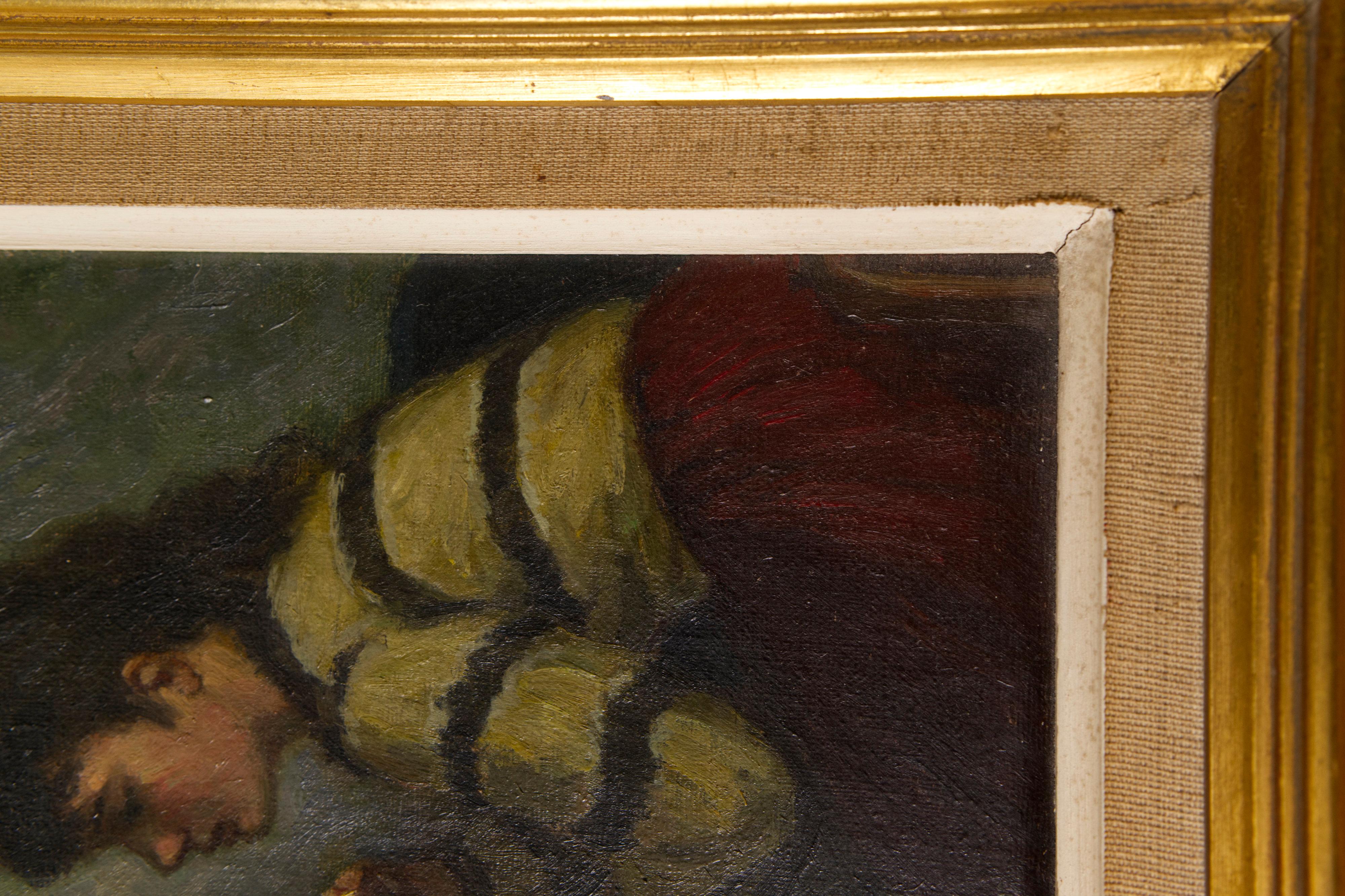 Ein junges Mädchen raucht eine Zigarette von Helge Helme, Öl auf Leinwand, Dänemark im Angebot 2