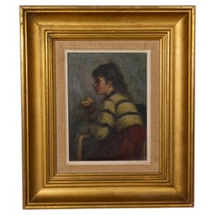 Ein junges Mädchen raucht eine Zigarette von Helge Helme, Öl auf Leinwand, Dänemark