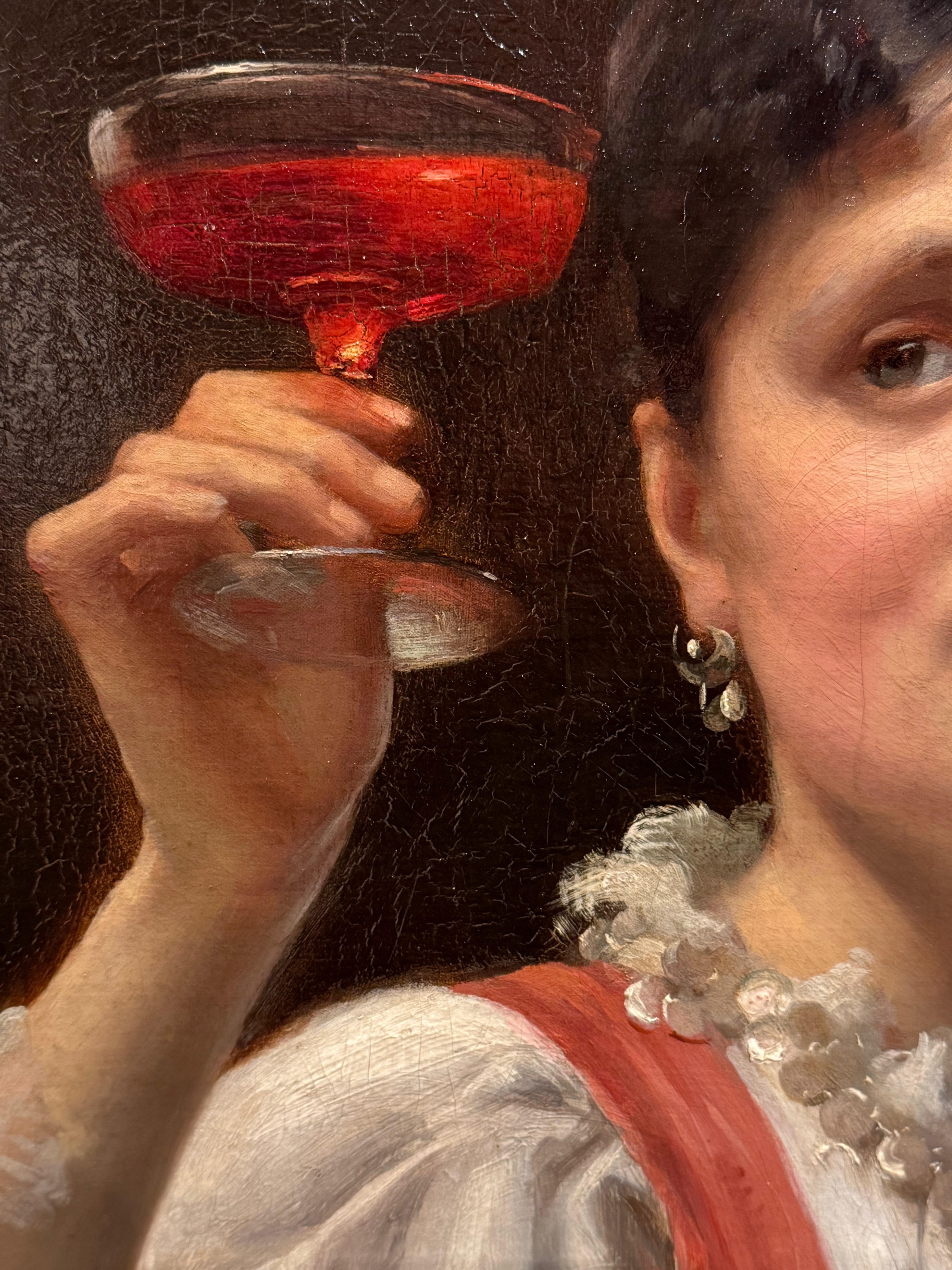 A young woman holding a glass of wine, A .DELECLUSE Paris 1885 For Sale 6