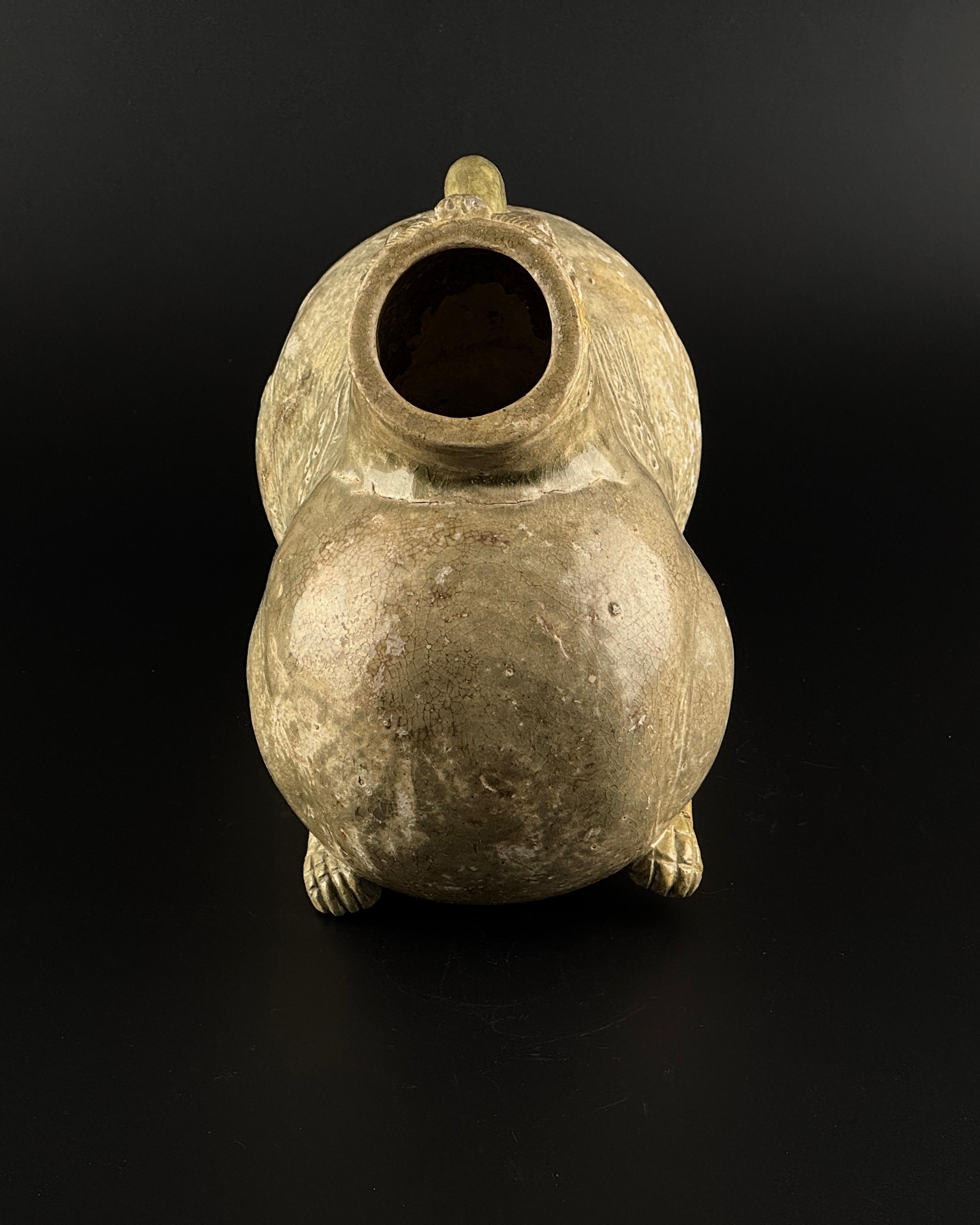 A Rare Yue Celadon-Glazed Figural Vessel, Western Jin dynasty (265-420) For Sale 5