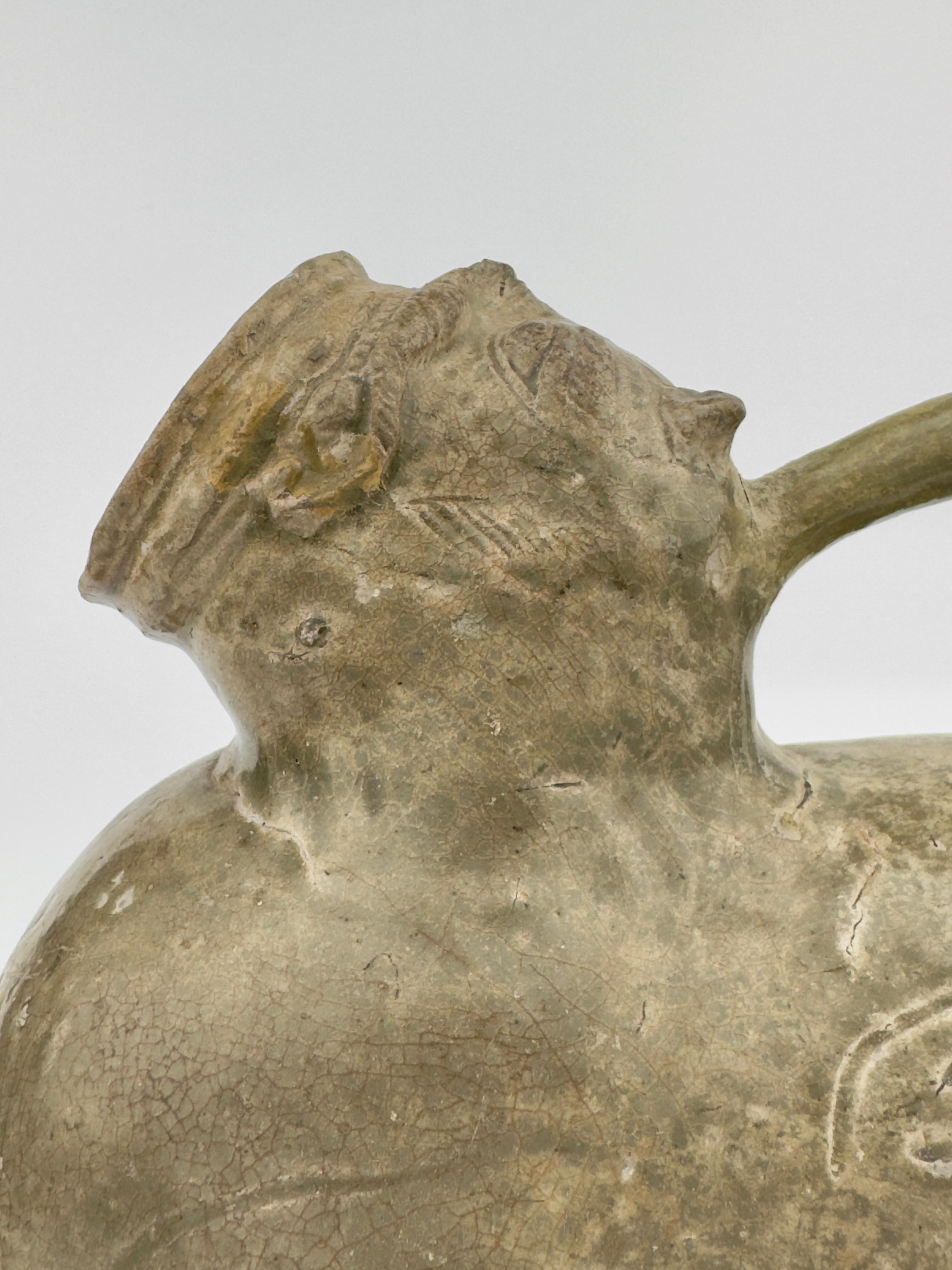 A Yue Celadon-Glazed Figural Vessel, Western Jin dynasty (265-420) For Sale 8