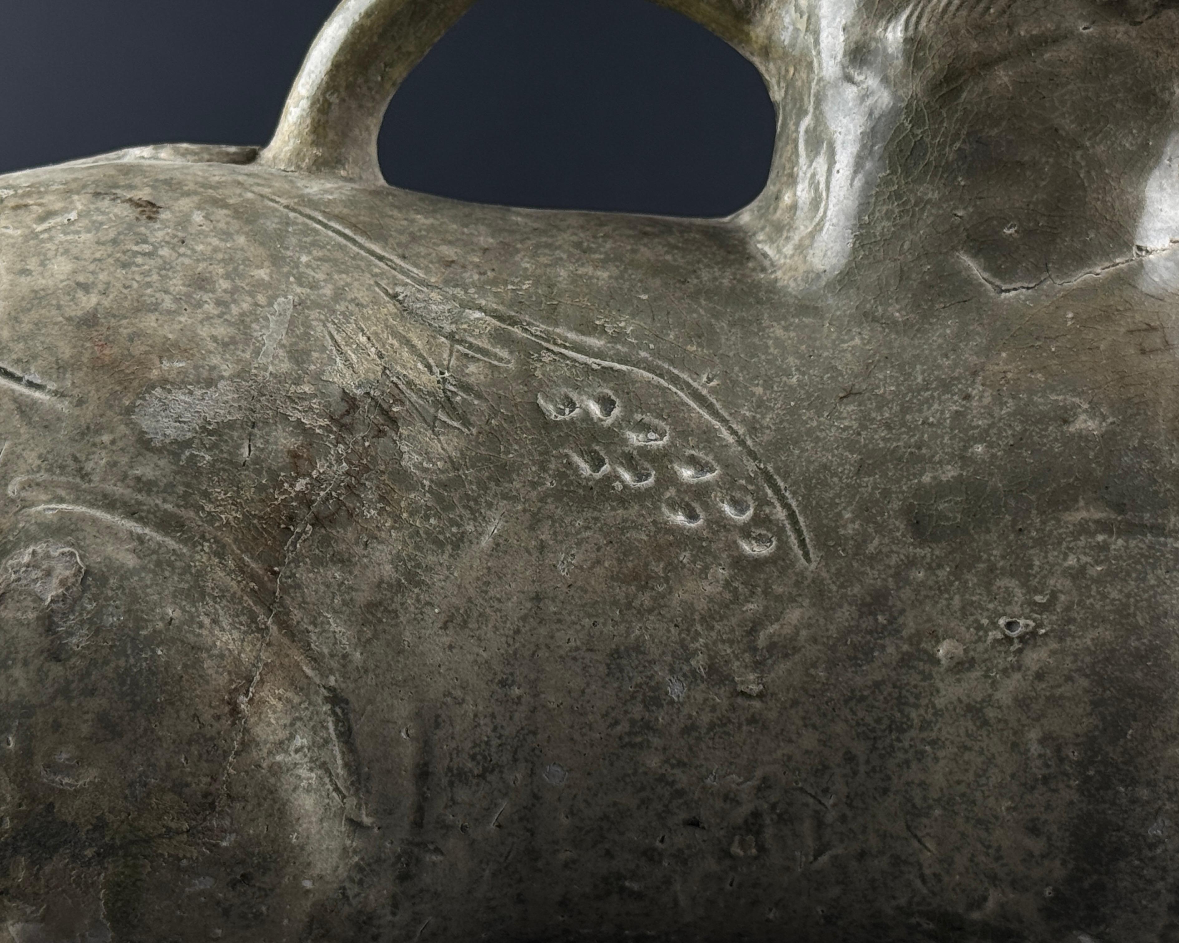 A Rare Yue Celadon-Glazed Figural Vessel, Western Jin dynasty (265-420) For Sale 10