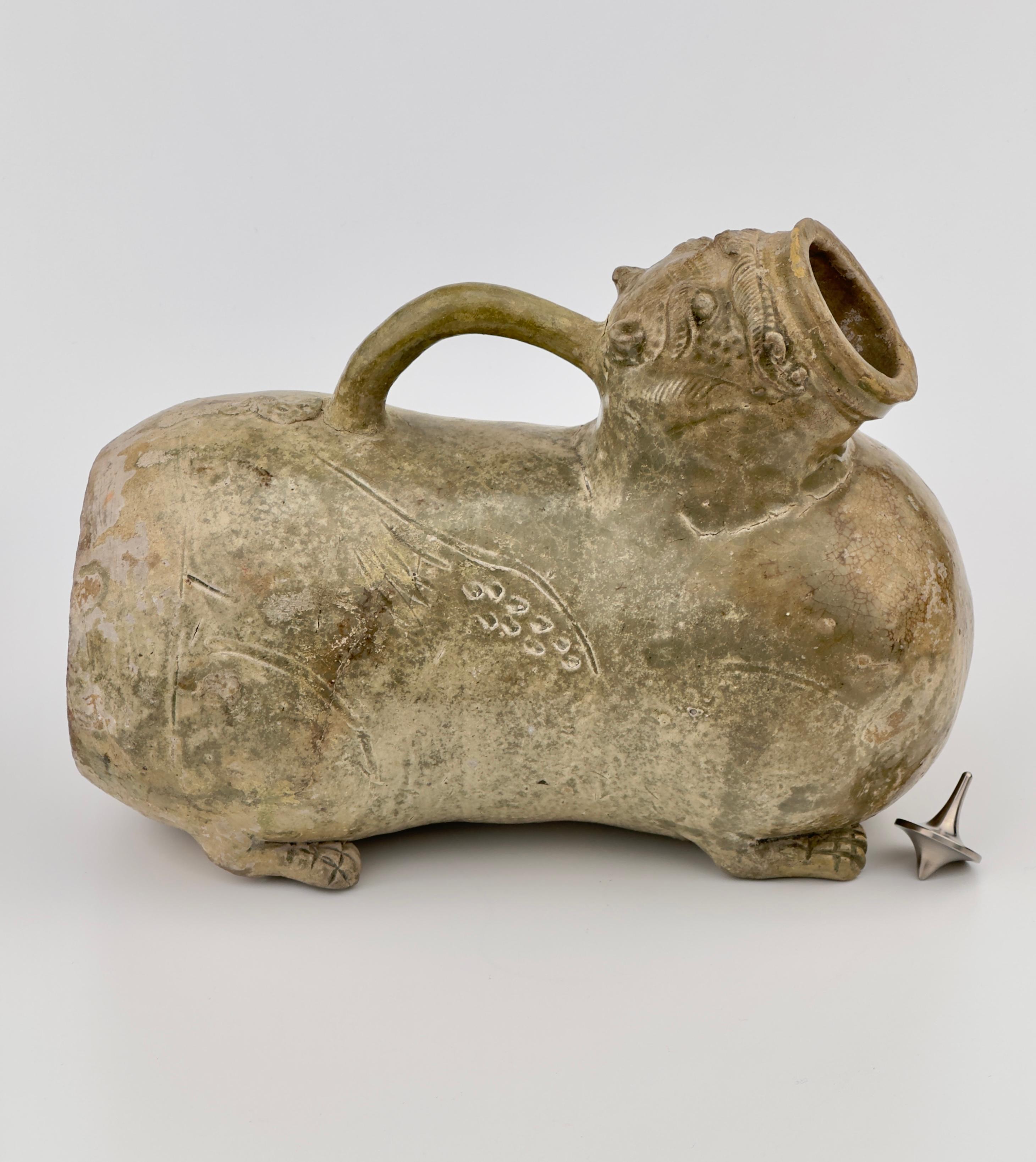 A Yue Celadon-Glazed Figural Vessel, Western Jin dynasty (265-420) For Sale 2
