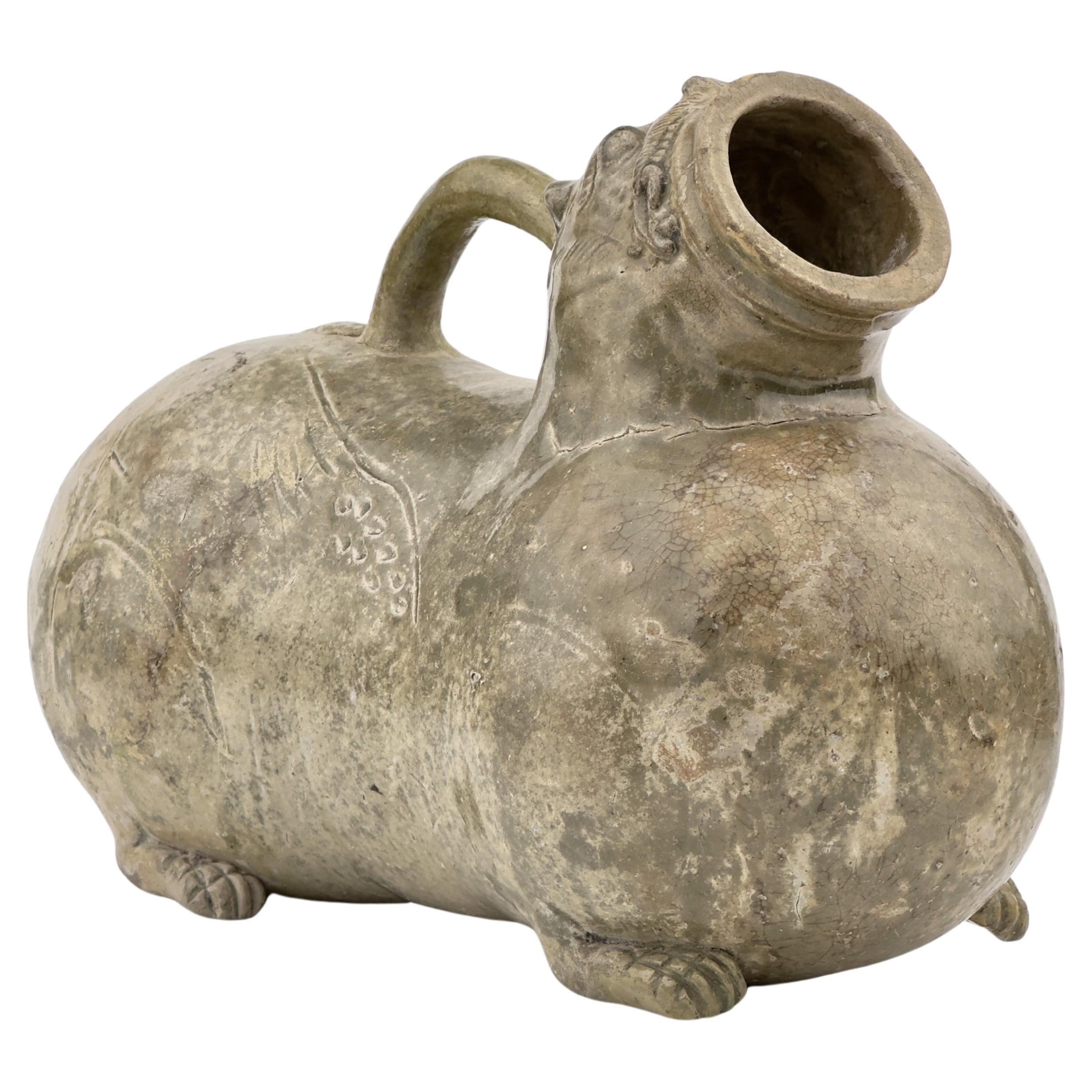 A Yue Celadon-Glazed Figural Vessel, Western Jin dynasty (265-420) For Sale