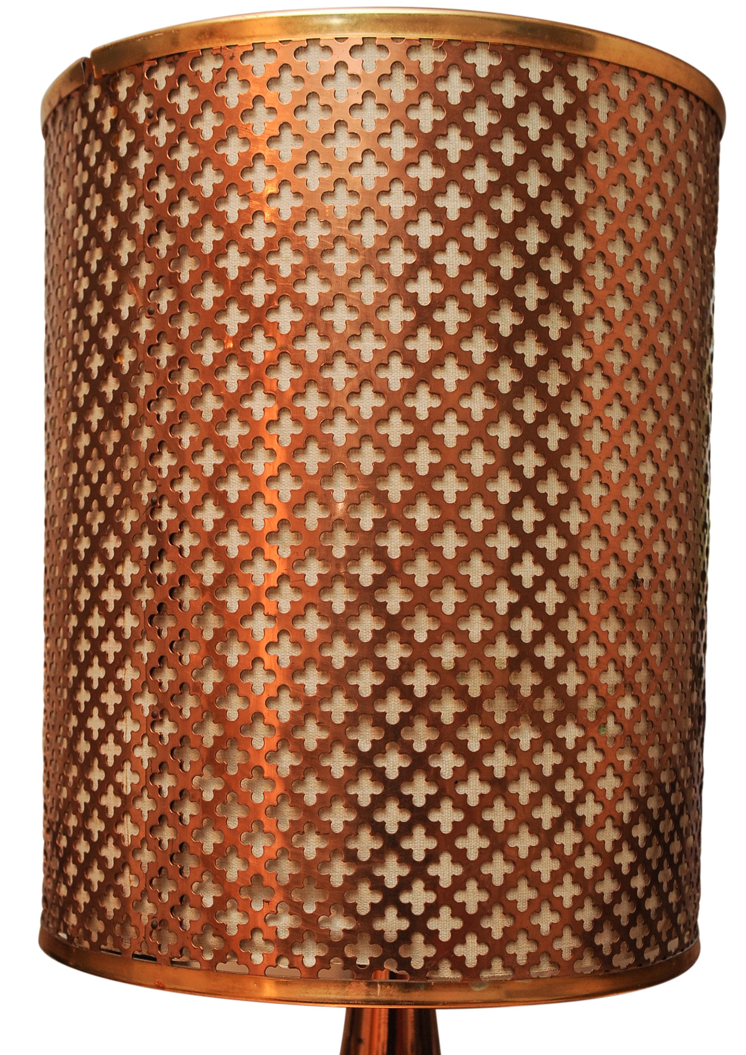Moorish A Zambian Copper Table Lamp With A Repeating Lattice Work Pattern For Sale