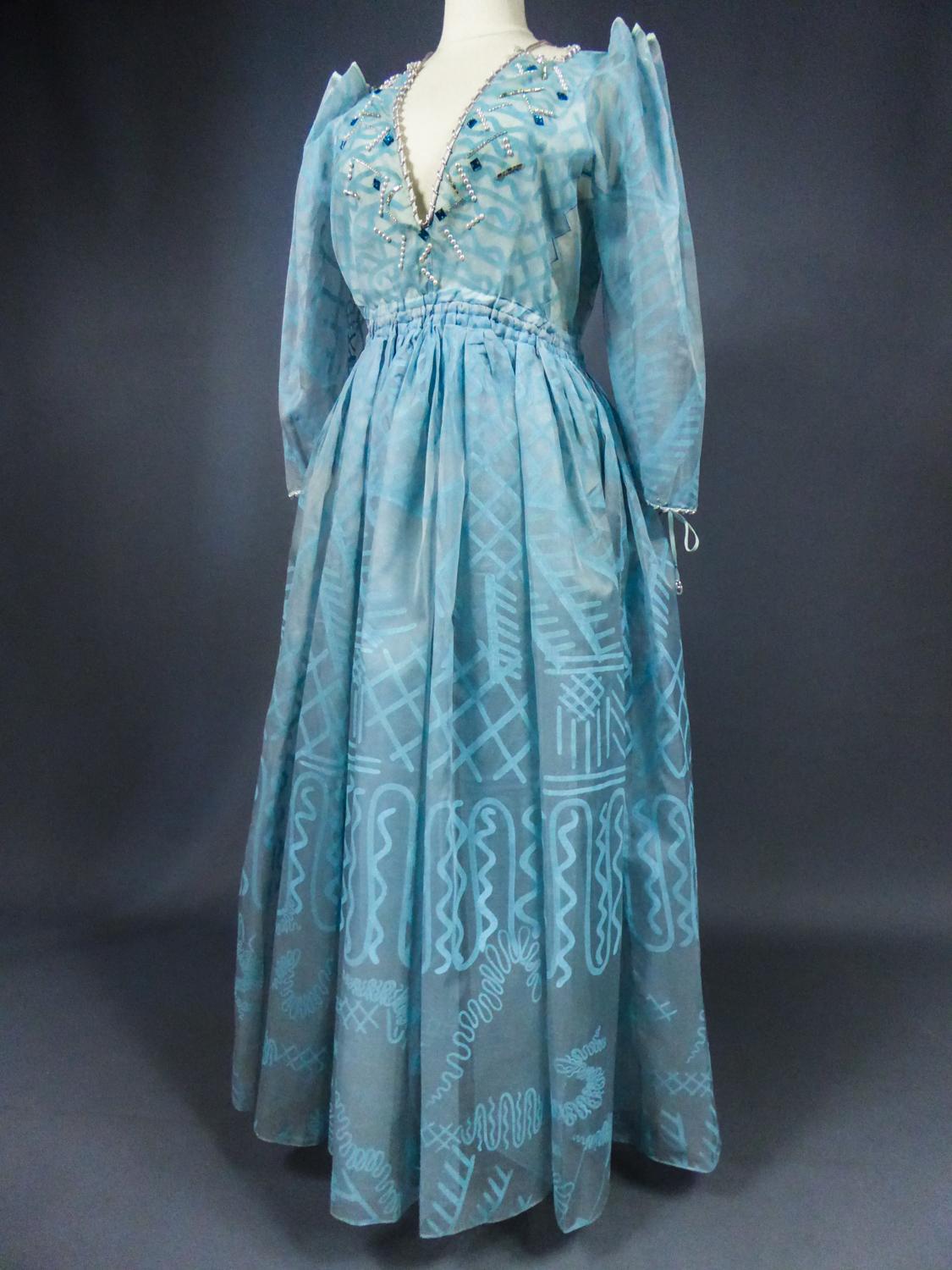 Un vestido de noche de Zandra Rhodes de organza estampada - Influencia de Fortuny- Circa 1980 en venta 6