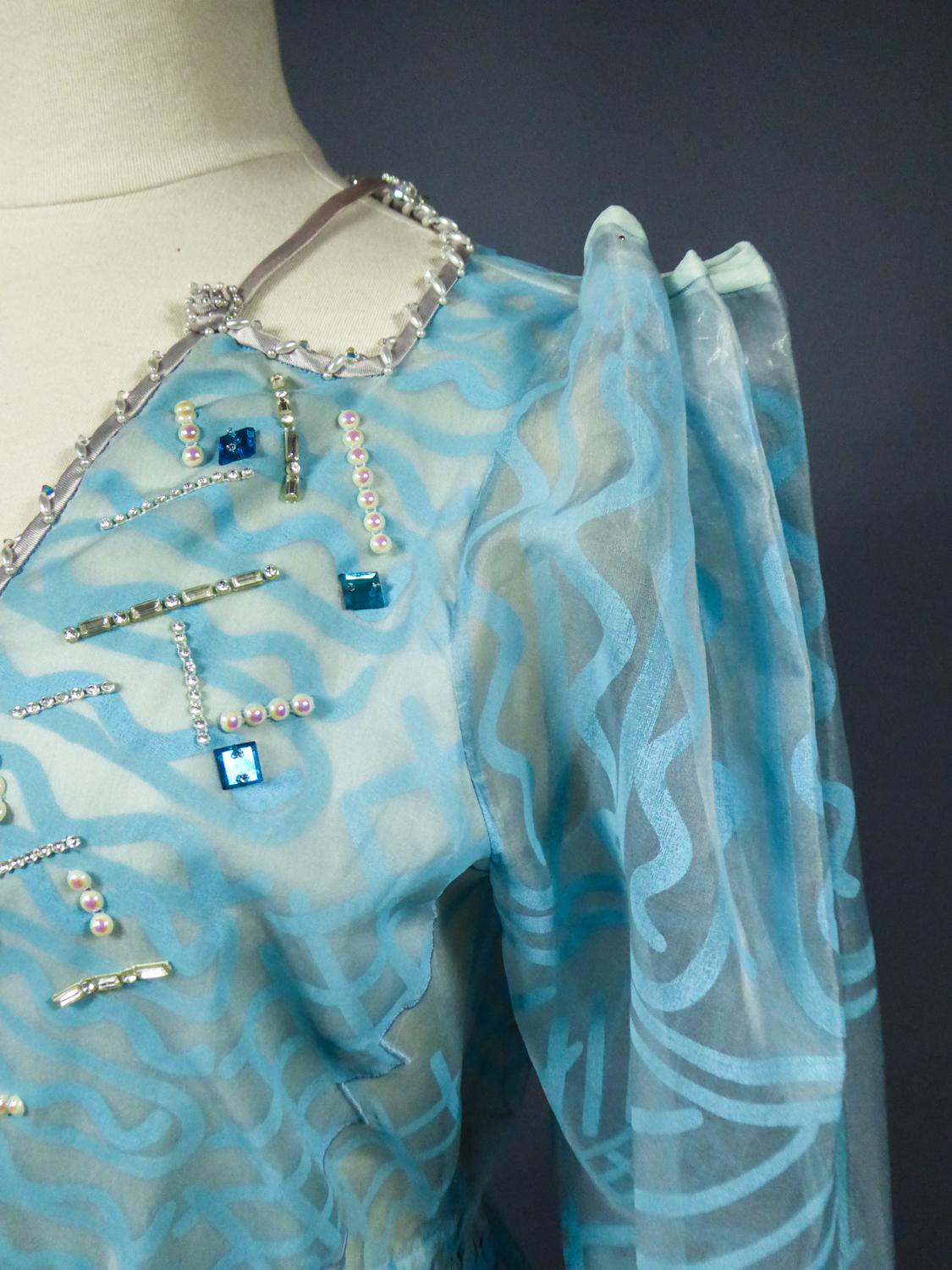 Robe de soirée en organza imprimé de Zandra Rhodes - Influence de Fortuny - Circa 1980 en vente 8