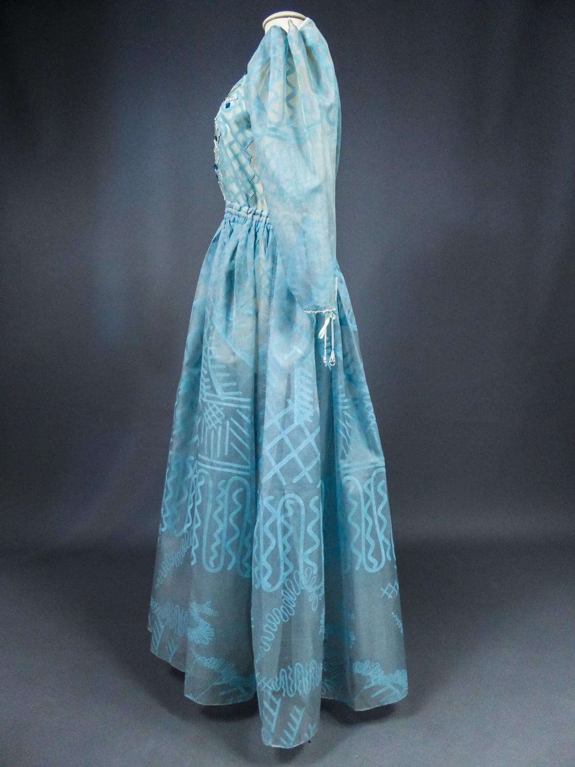 Robe de soirée en organza imprimé de Zandra Rhodes - Influence de Fortuny - Circa 1980 en vente 9