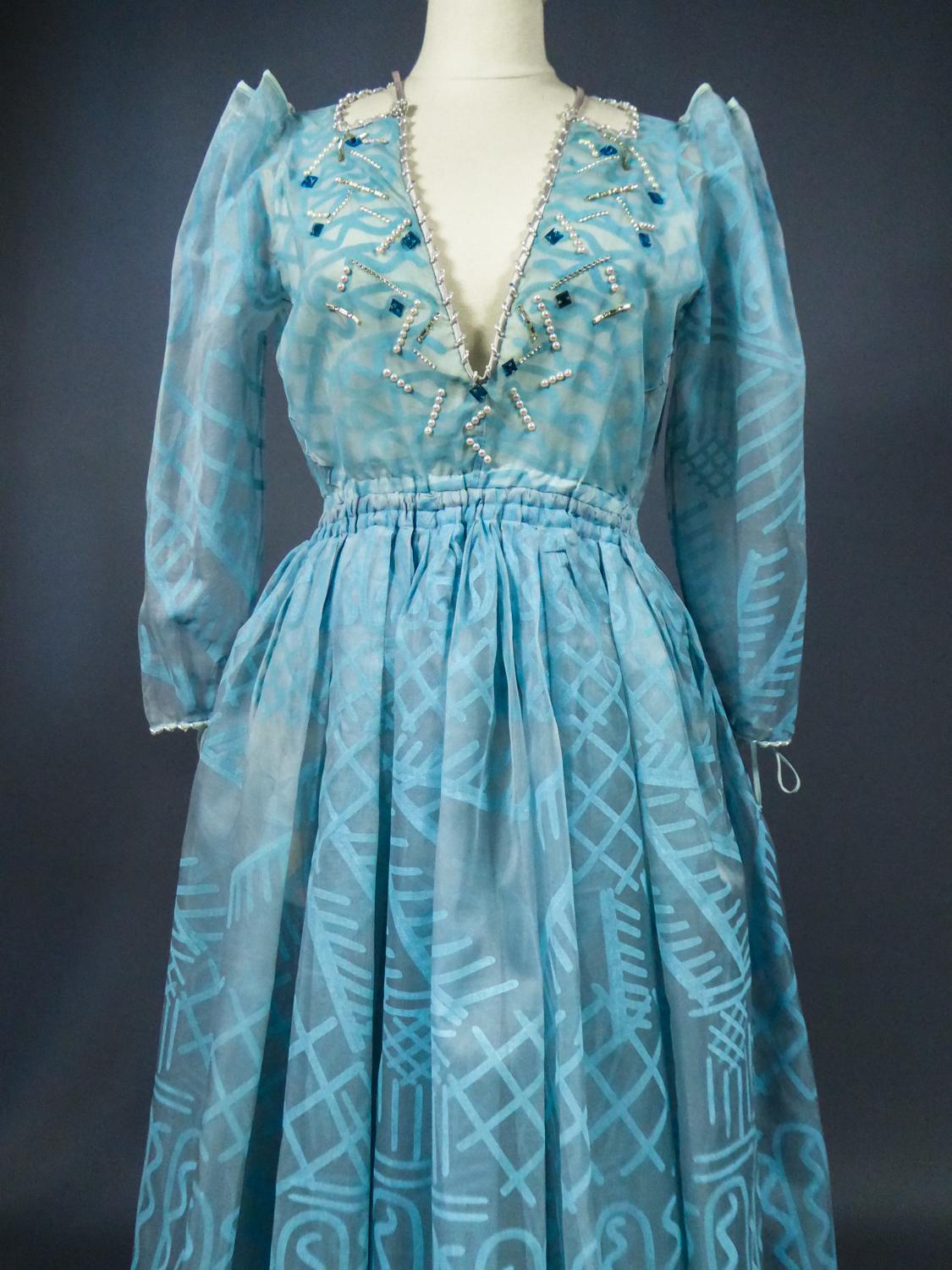 Un vestido de noche de Zandra Rhodes de organza estampada - Influencia de Fortuny- Circa 1980 en venta 1