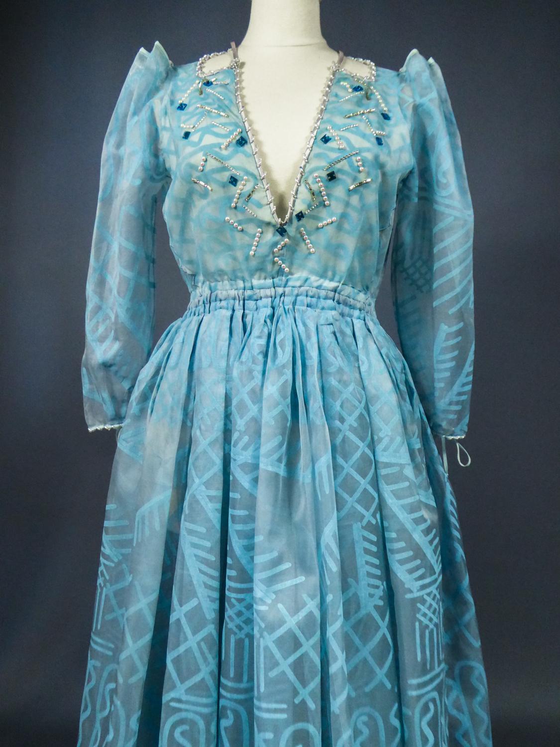 Women's A Zandra Rhodes Evening Dress in Printed Organza - Fortuny Influence- Circa 1980 For Sale