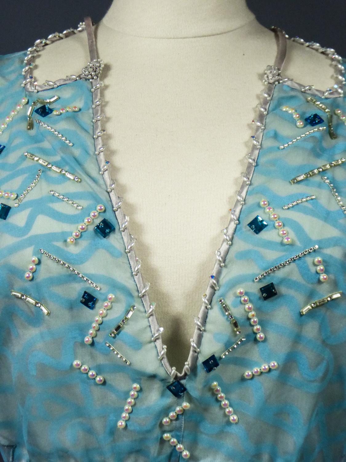 Robe de soirée en organza imprimé de Zandra Rhodes - Influence de Fortuny - Circa 1980 en vente 3