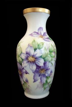 a. Zarebski, Vintage Hand Painted Porcelain 'Clematis' Vase, Canada, 20th C