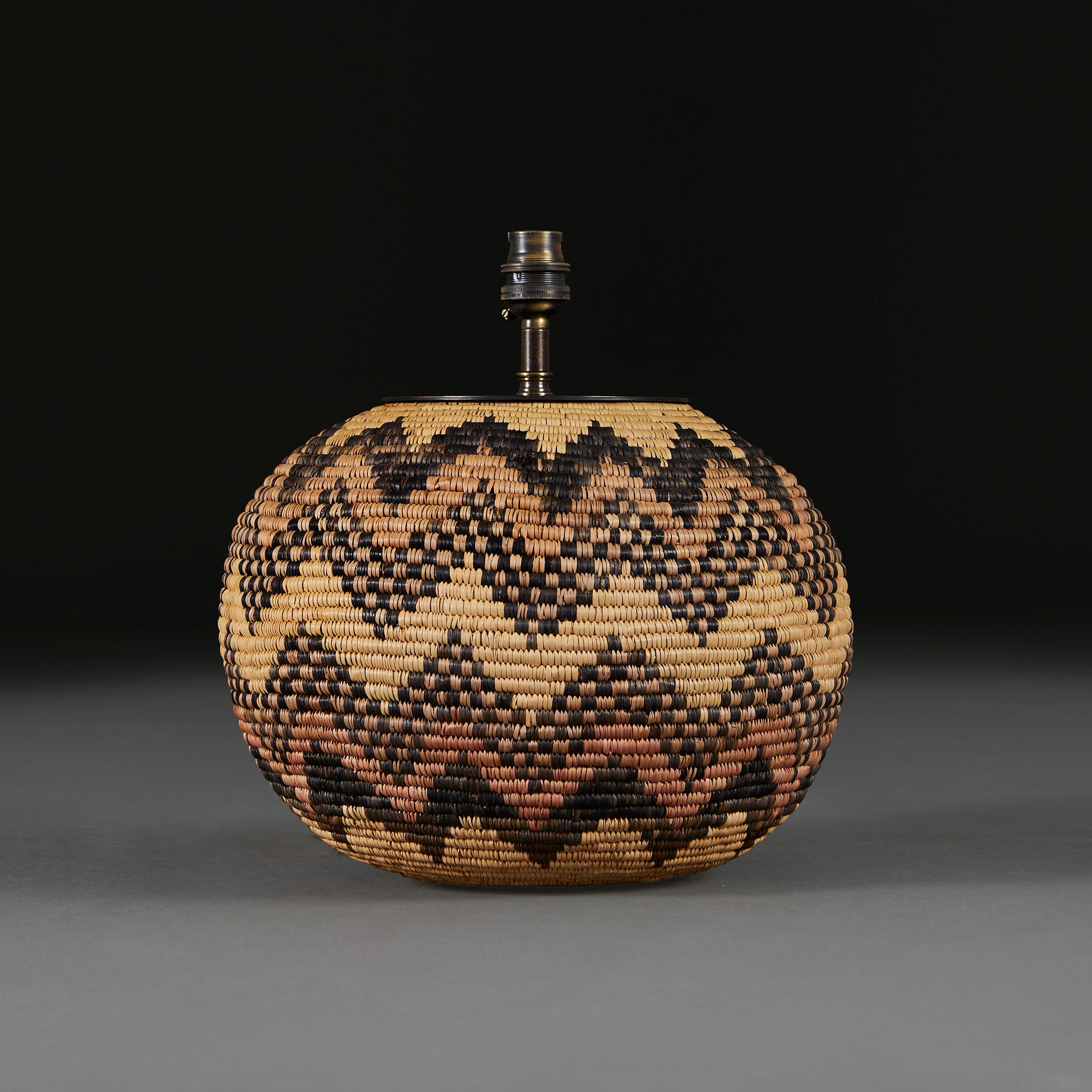Tribal A Zigzag Basket Weave Lamp For Sale