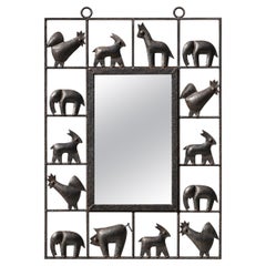 A Zoomorphic BRUTALIST Wrought Iron MIRROR by JEAN TOURET & MAROLLES France 1960