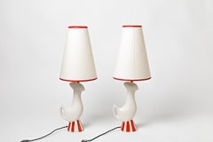 Zoomorphic Pair of Ceramic Lamp, by Poet- Laval, circa 1960