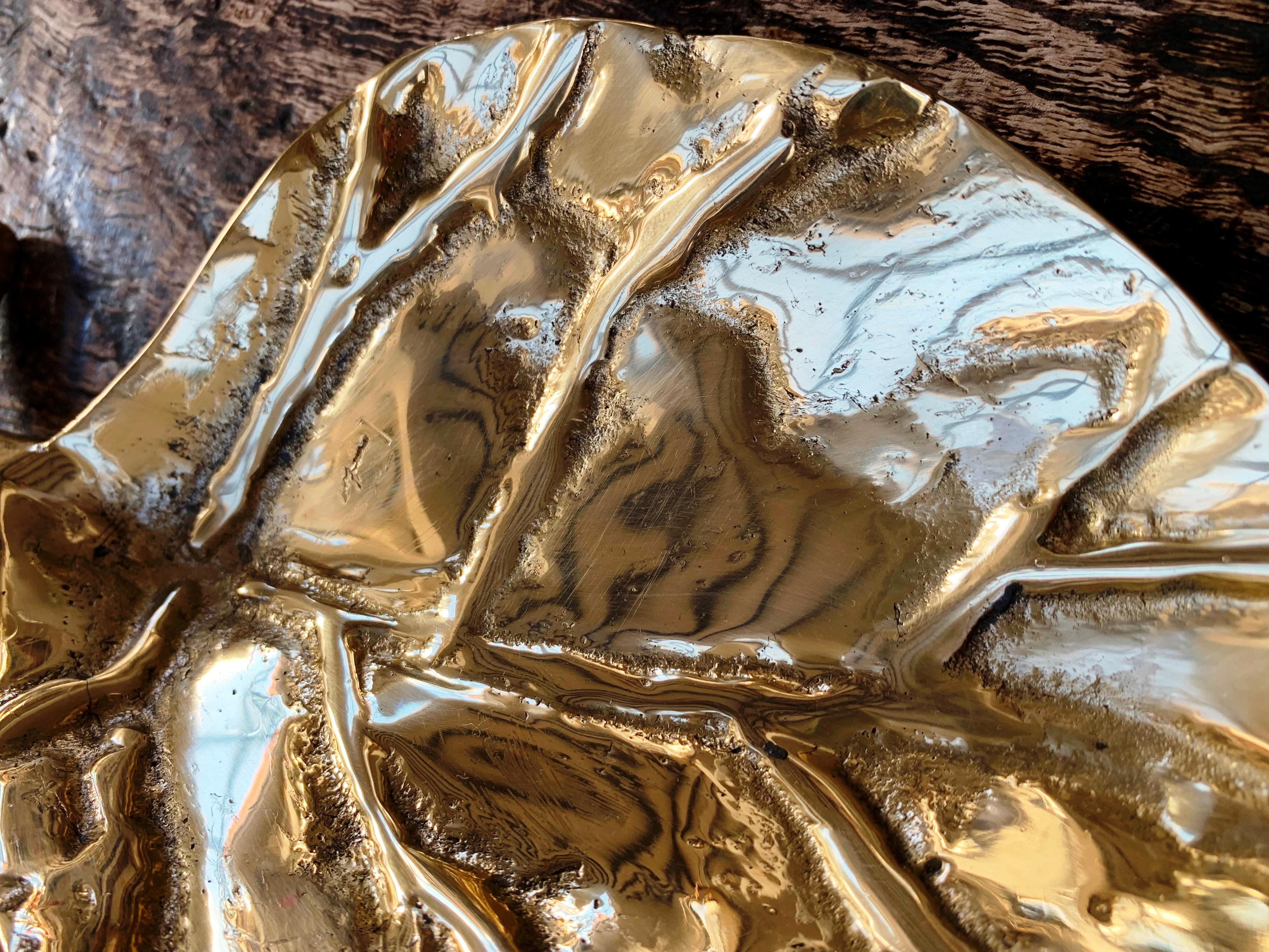 Brutalist A105 Leaf Bowl in solid cast brass  For Sale