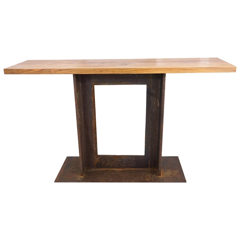 Industrial, 21st Century, Contemporary, Walnut & Steel Console or Bar Table For Sale