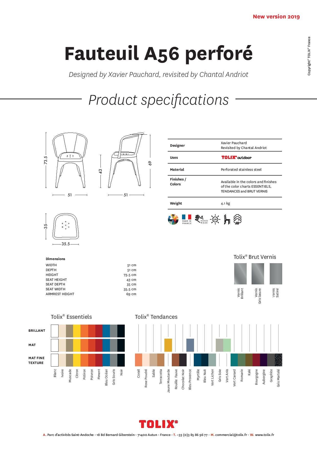 A56 Armchair Perforated Outdoor in Black by Jean Pauchard & Tolix, US In New Condition For Sale In Autun, FR