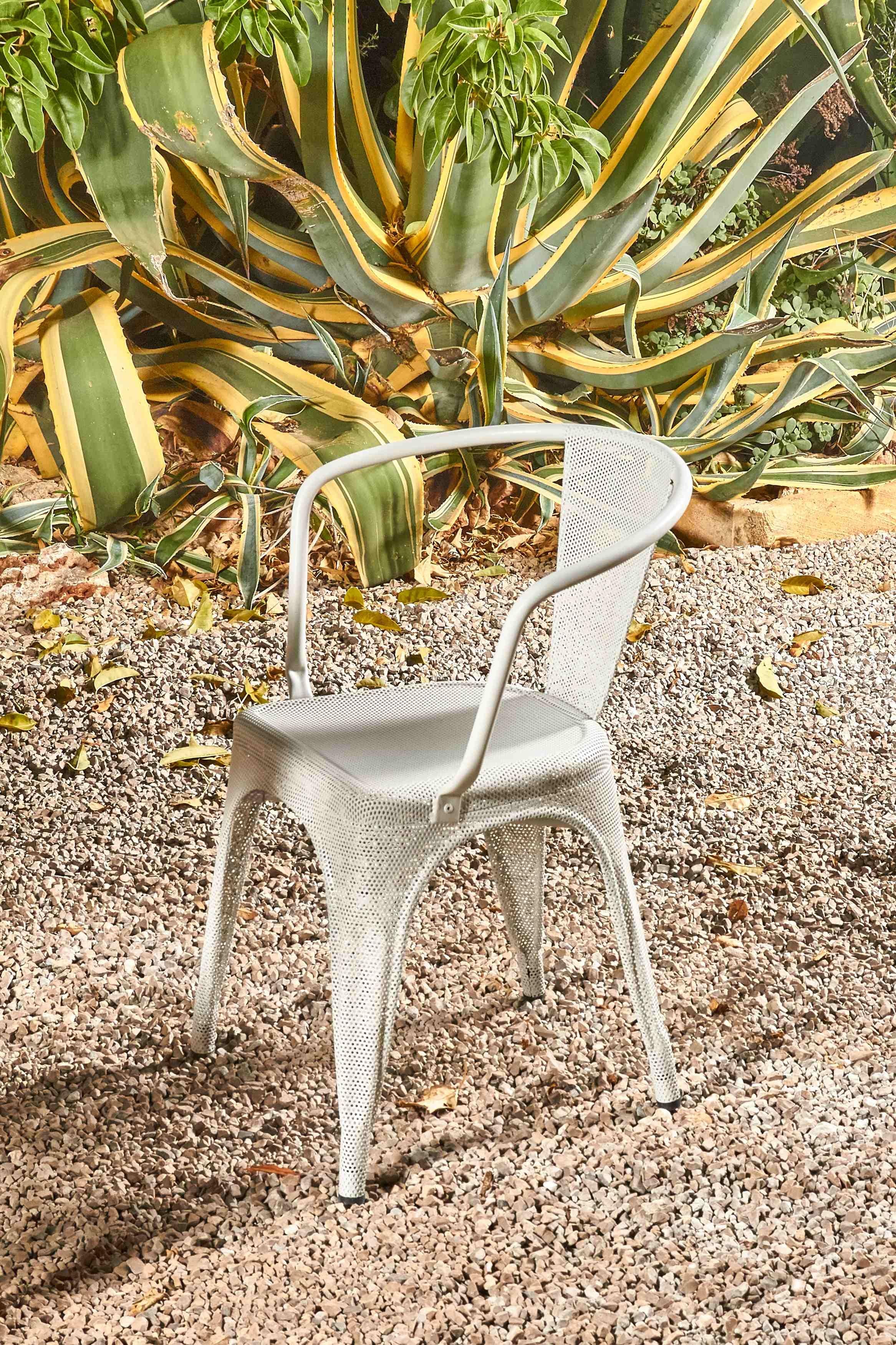 French A56 Armchair Perforated Outdoor in Graphite by Jean Pauchard & Tolix, US For Sale