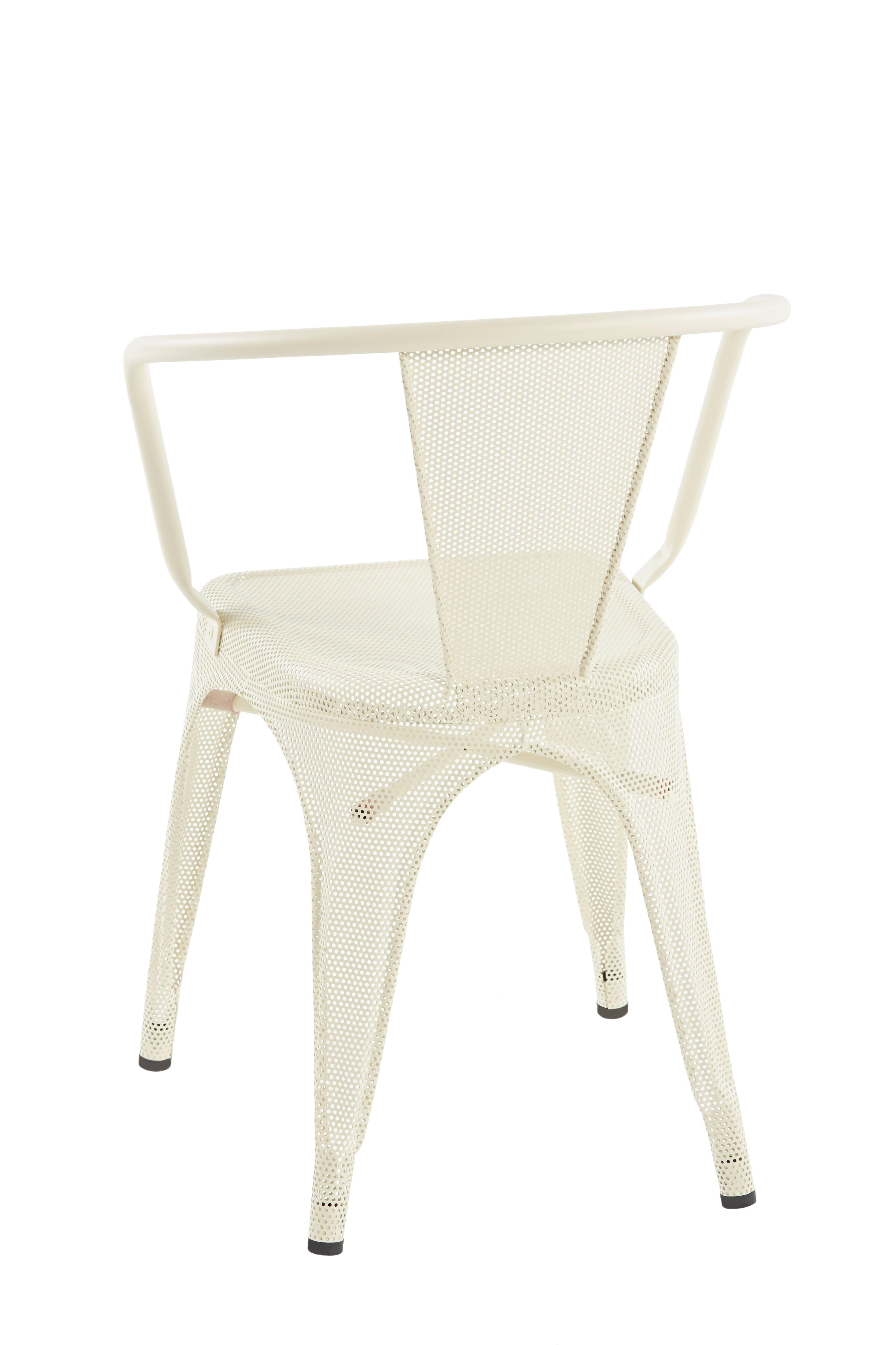 French A56 Armchair Perforated in Ivory by Jean Pauchard & Tolix