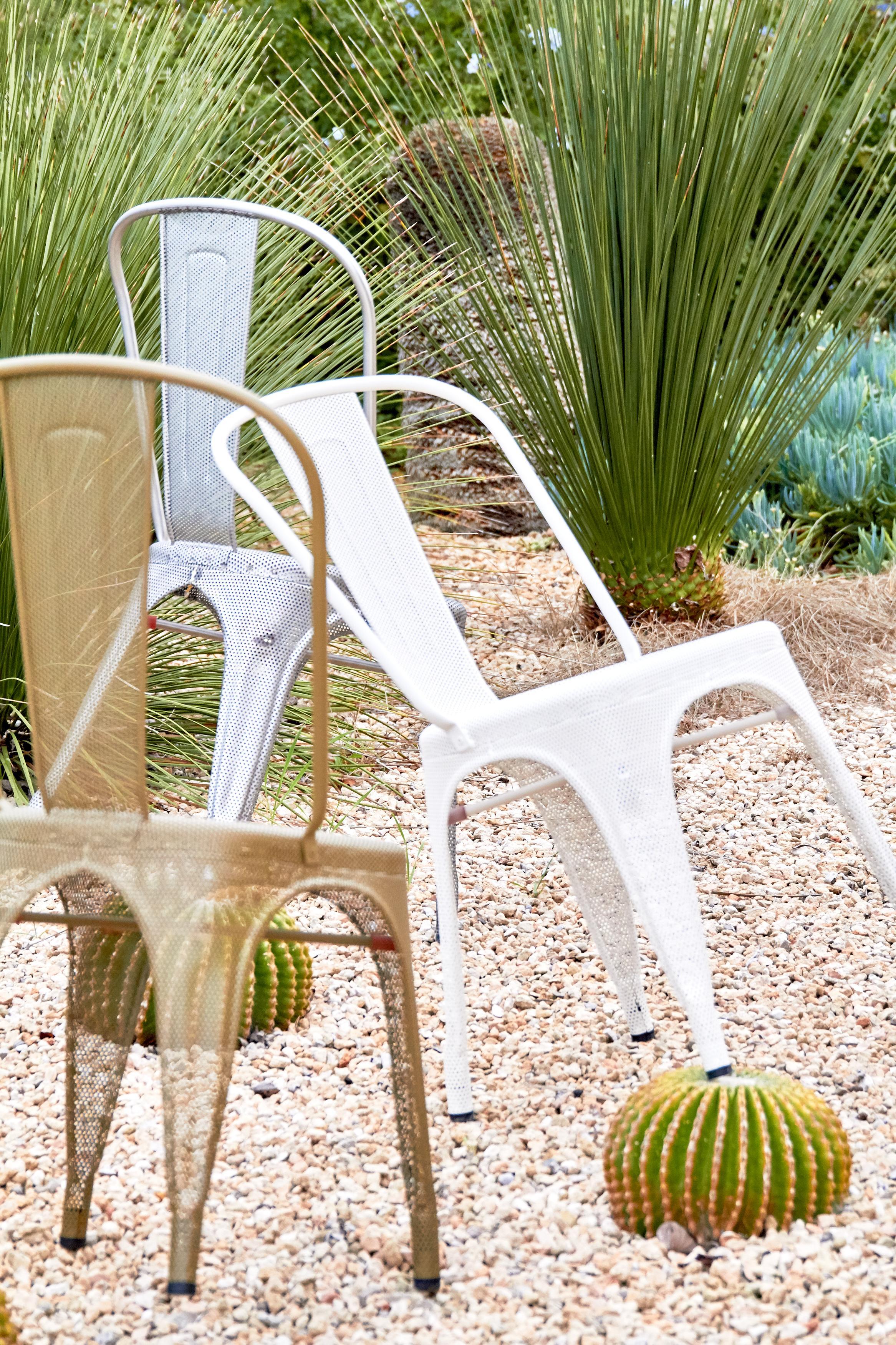 Stainless Steel A56 Armchair Perforated in Warm Grey by Xavier Pauchard & Tolix