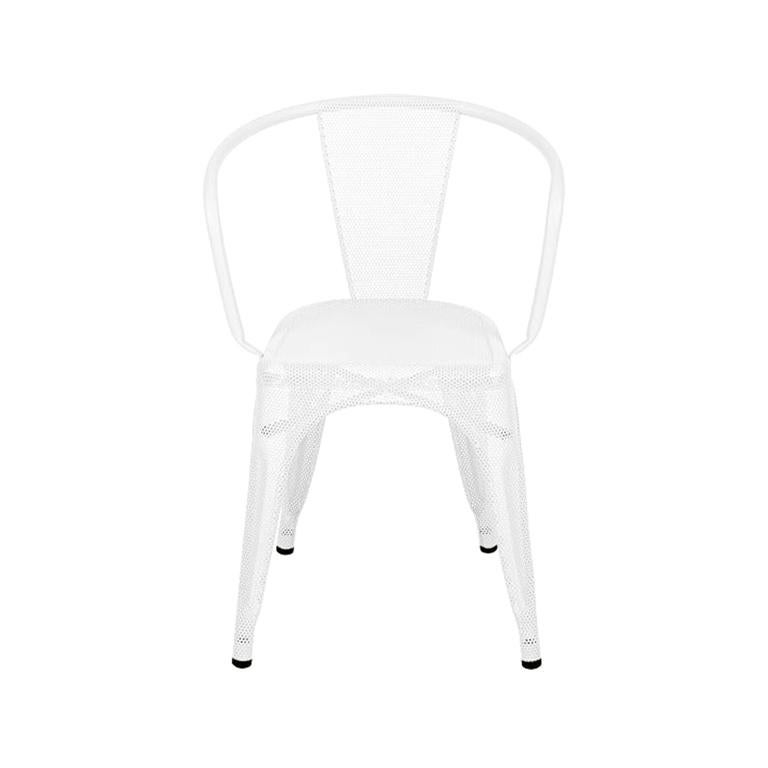 A56 Armchair Perforated in White by Jean Pauchard & Tolix, US For Sale