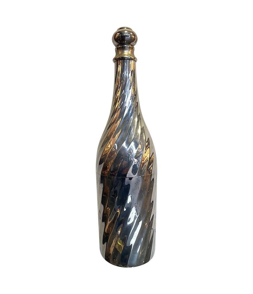 French 1950s Silver Plated Bottle Cooler in the Shape of a Champagne Bottle