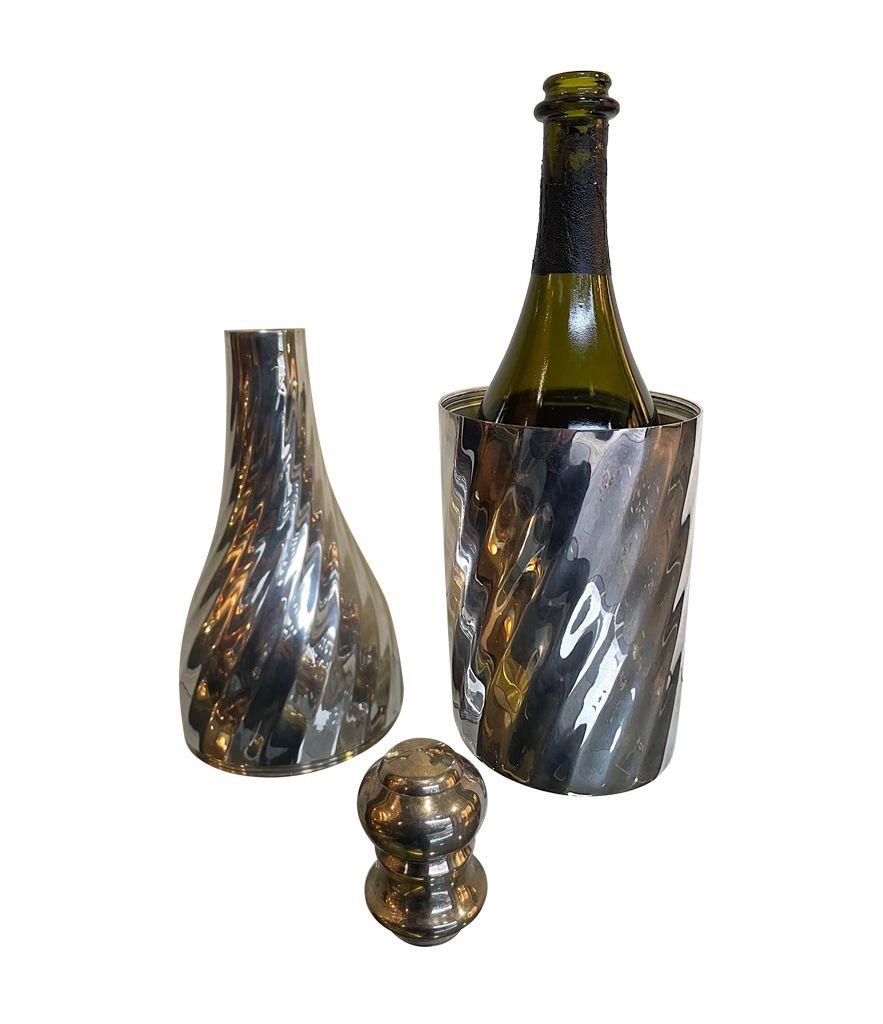 20th Century 1950s Silver Plated Bottle Cooler in the Shape of a Champagne Bottle