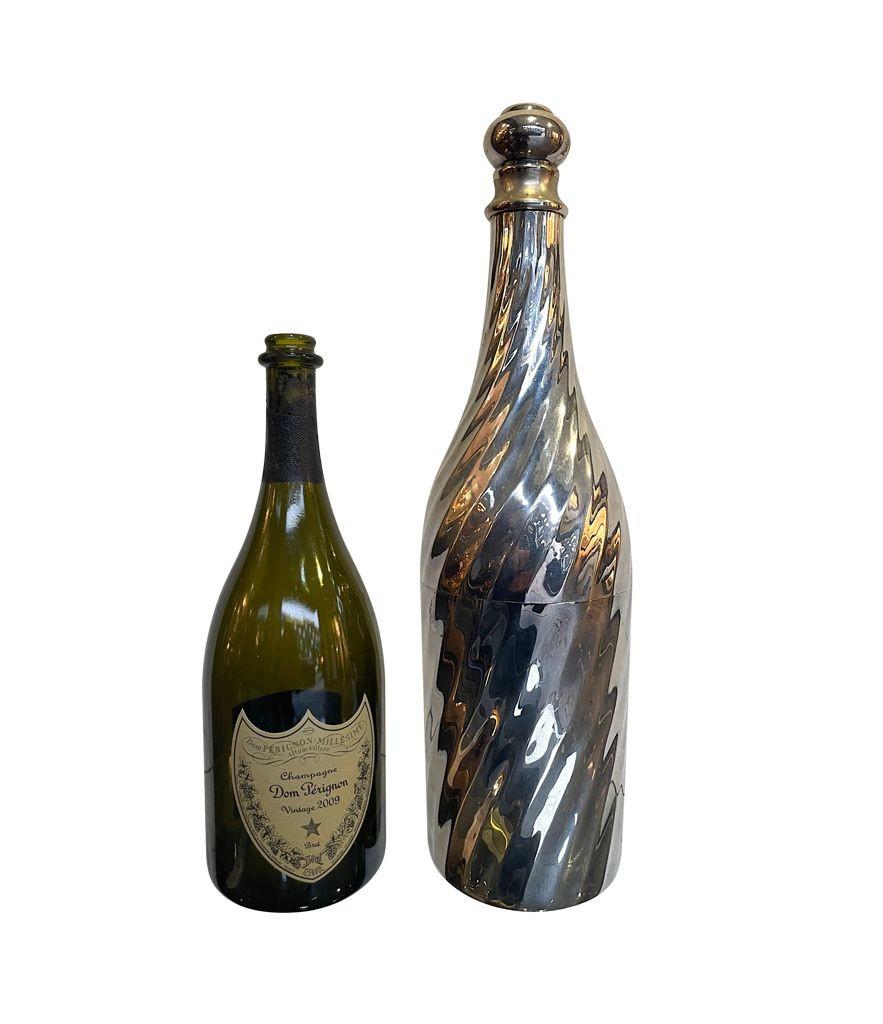 1950s Silver Plated Bottle Cooler in the Shape of a Champagne Bottle 4