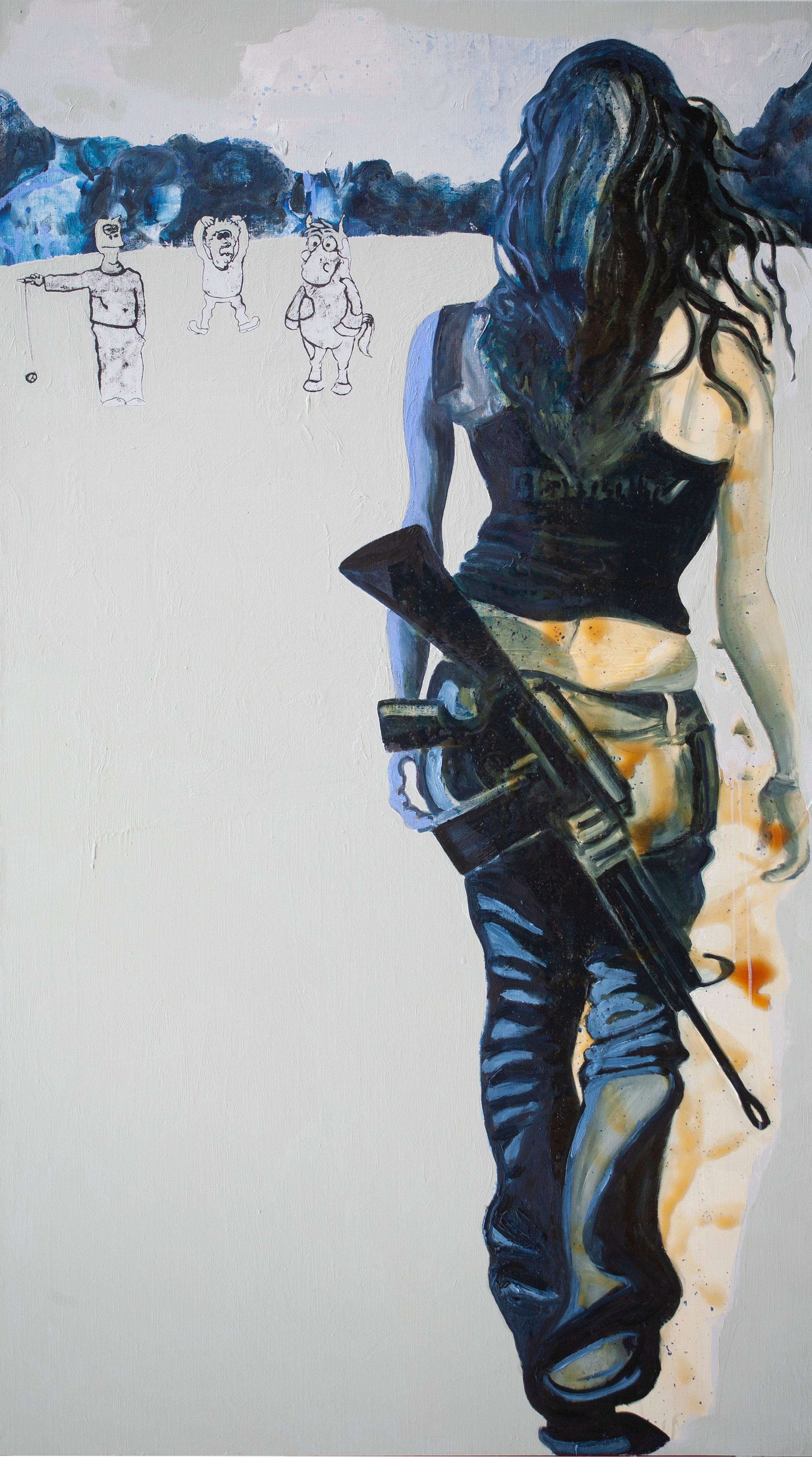 Woman with gun special - Mixed Media Art by Rob Visje