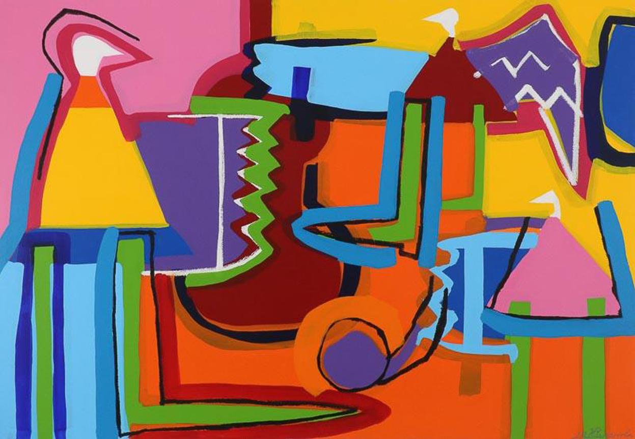 L'art contemporain « The Color Maker » (Le créateur de couleurs) Grande huile expressionniste abstraite sur toile
