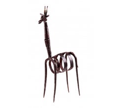 Vintage Contemporary Giraffe Sculpture Iron & Mixed Media w use of tools & other objects