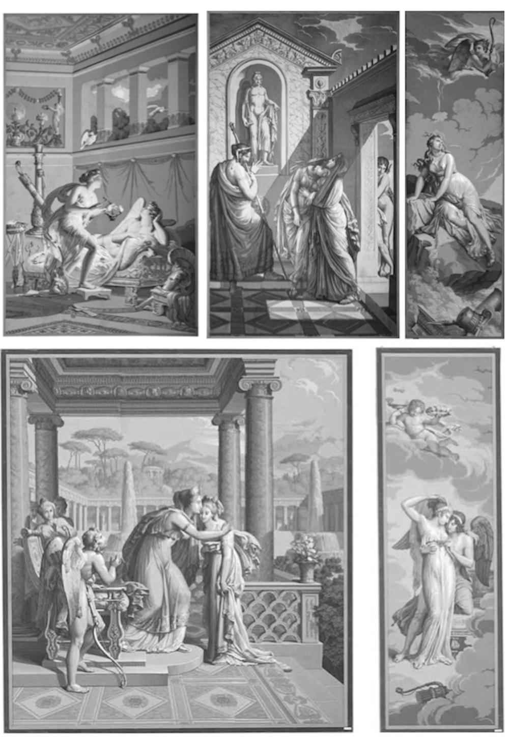 Decoración mural "En Grisaille" de Dufour, París, Francia, Siglo XIX
