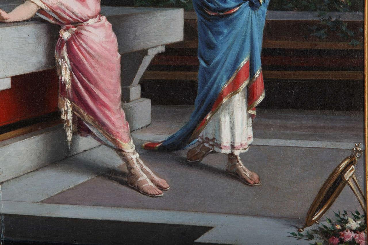 Pompeian Scene 19th century Painting Oil on Canvas Signed  Egisto  Sarri  - Brown Interior Painting by Egisto Sarri