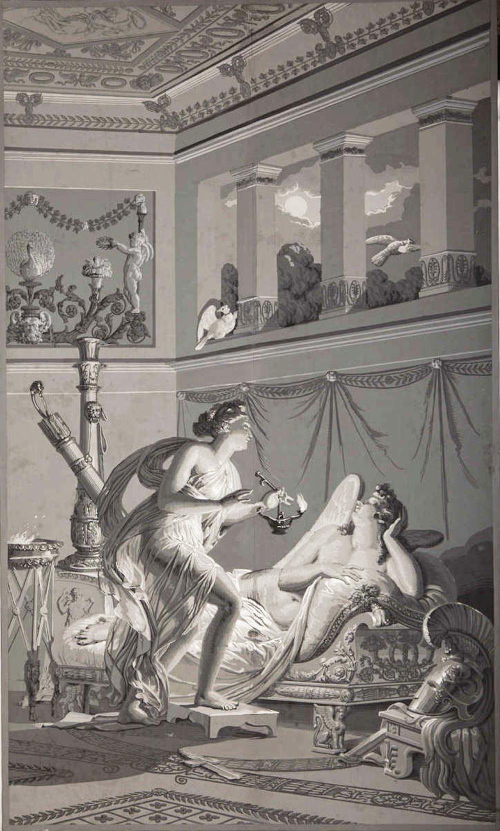 Wandschmuck „En Grisaille“ von Dufour, Paris, Frankreich, 19. Jahrhundert – Painting von Unknown
