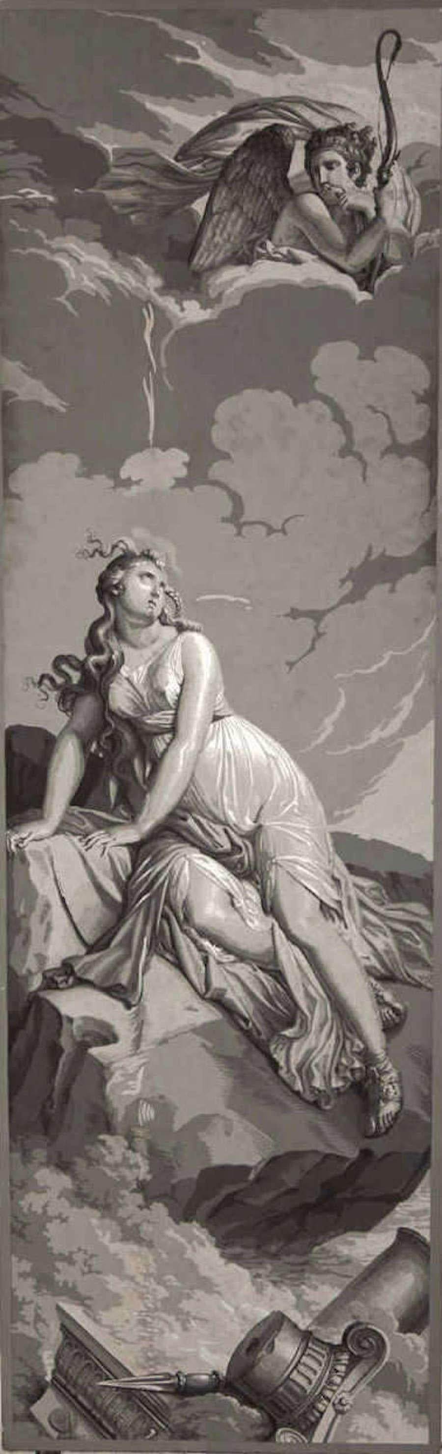 Five Wall Decoration 'En Grisaille' by Dufour, Paris, France, 19th Century - Gray Interior Painting by Unknown