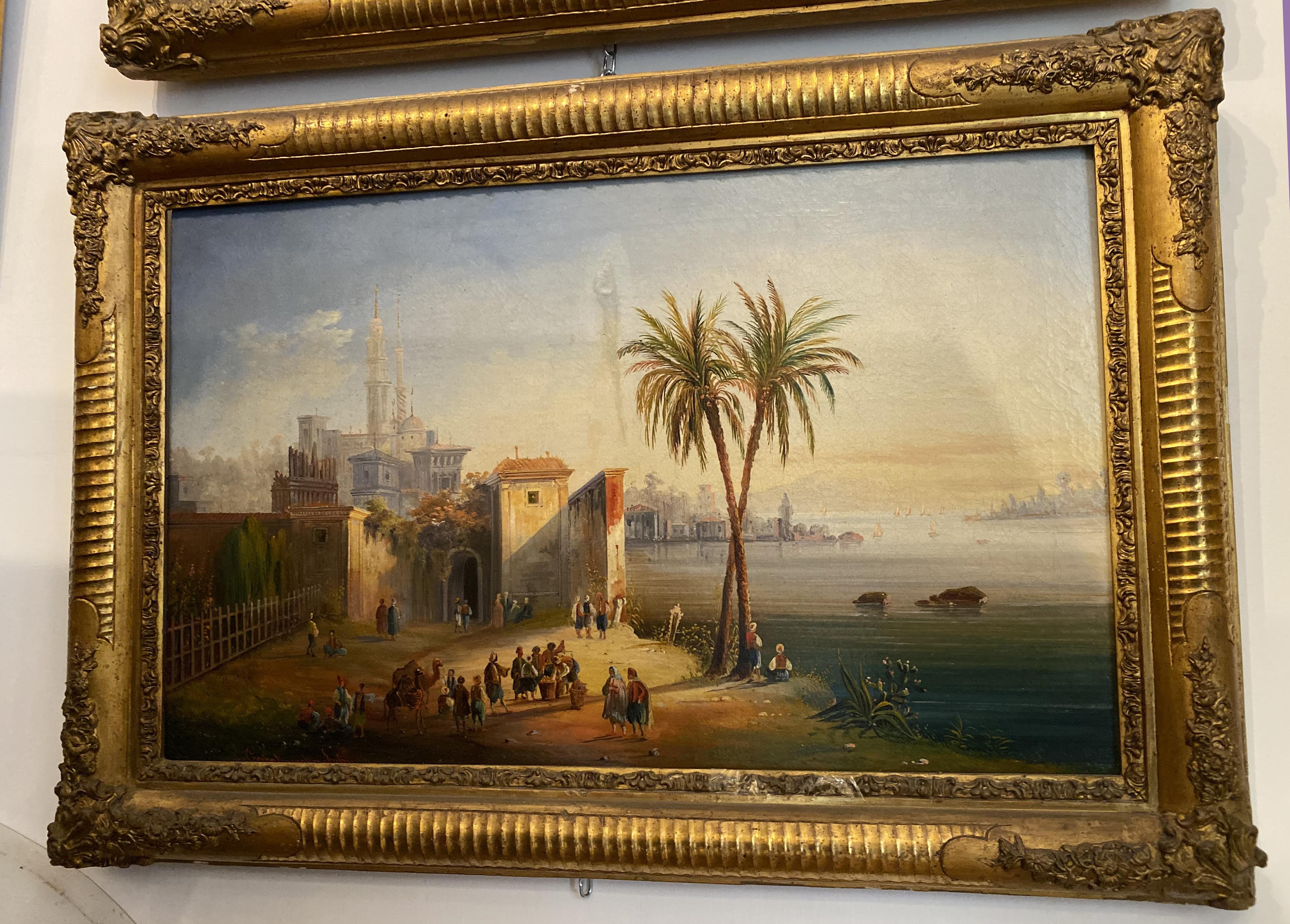 Exceptional Pair of Turkish Landscape Paintings signed Costantinopoli Scutari 4