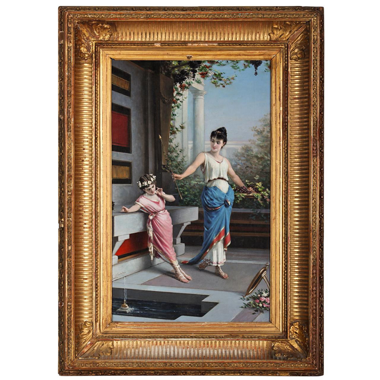 Scena pompeiana del XIX secolo Pittura olio su tela firmata  Egisto  Sarri