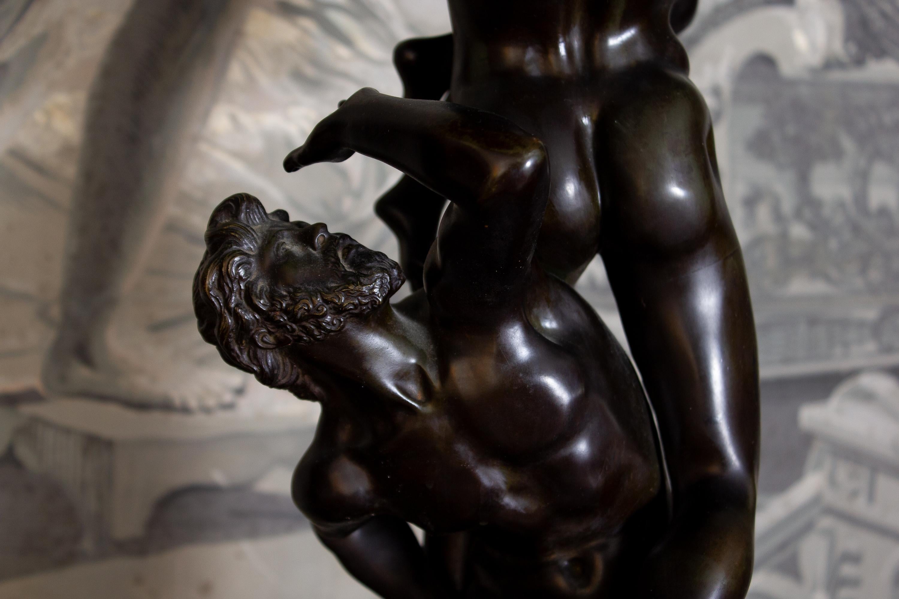 Fine Group of Sculptures in Bronze after  Jean de Boulogne (Giambologna)
The torturously twisting Rape of the Sabine Women  is one of the finest and most technically difficult sculptures in the world. Three intertwined bodies, two men and a woman,