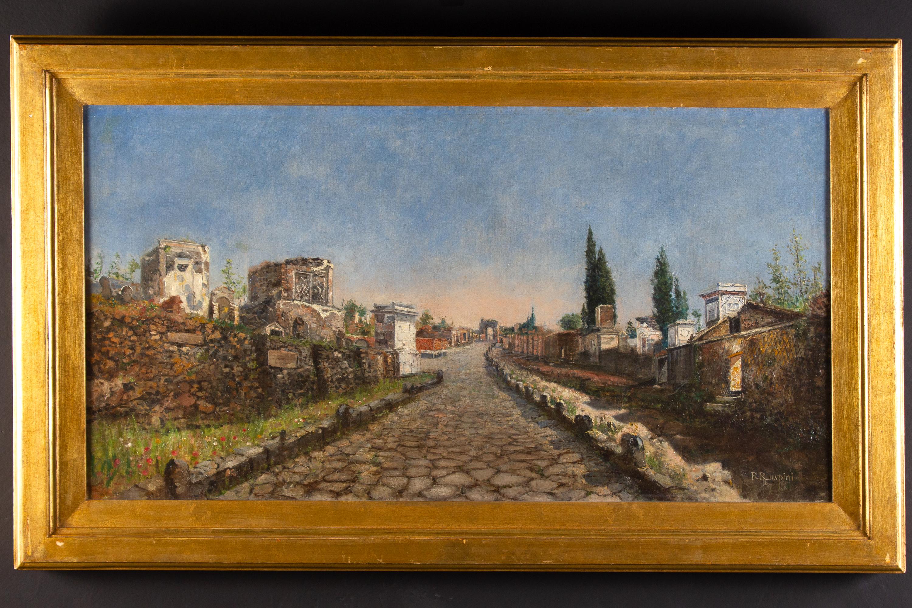 Roma via Appia Painting oil on Canvas By Ruspini Randolfo 