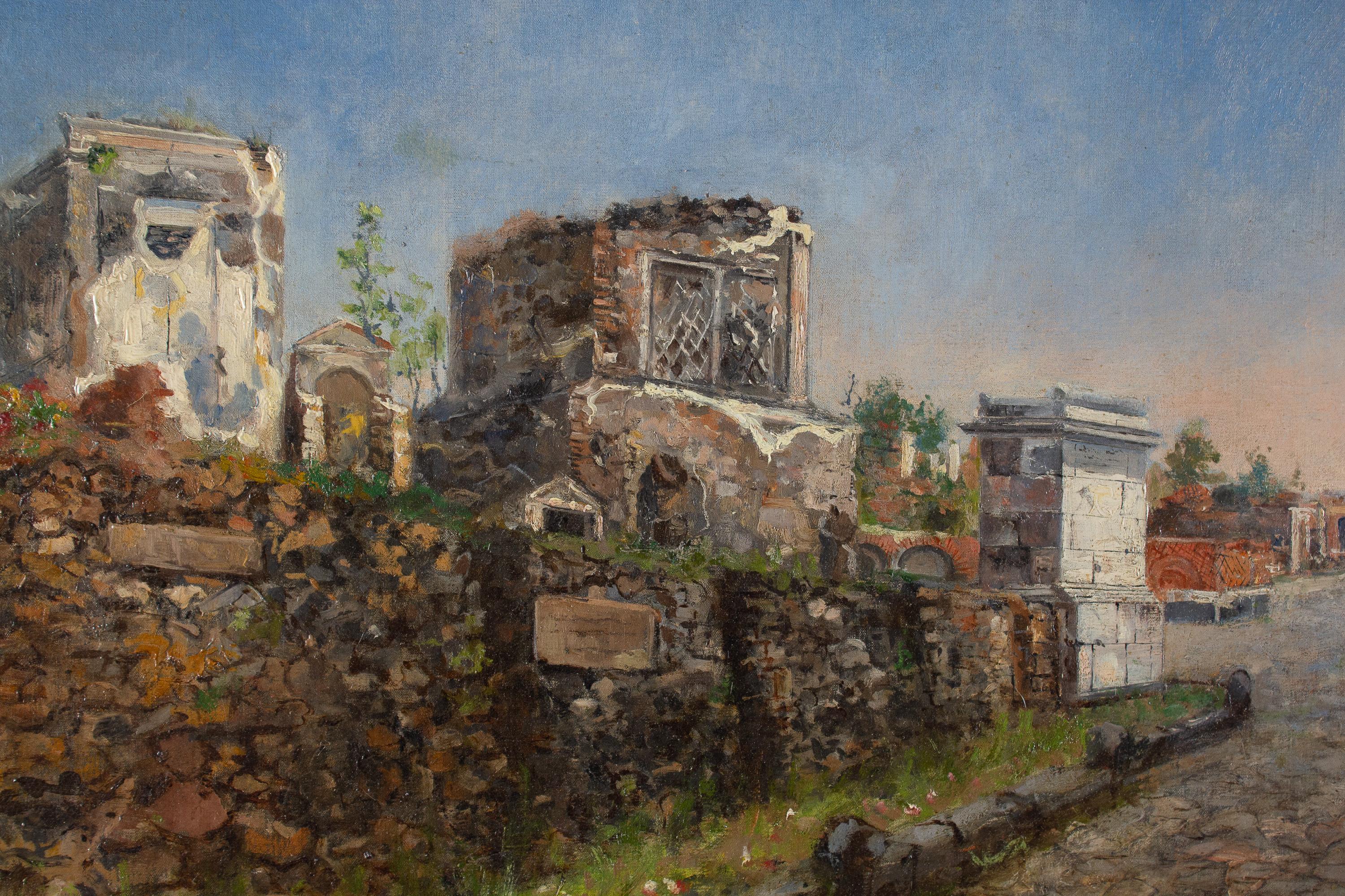 Peinture à l'huile sur toile Roma via Appia par Ruspini Randolfo  en vente 6