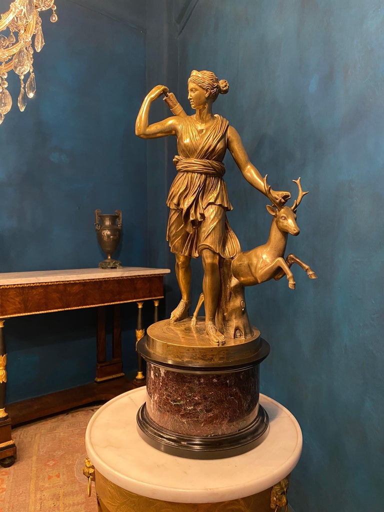 Grand Tour Bronze Sculpture of Diana Goddess of the Hunt Signed B. Boschetti.  For Sale 1